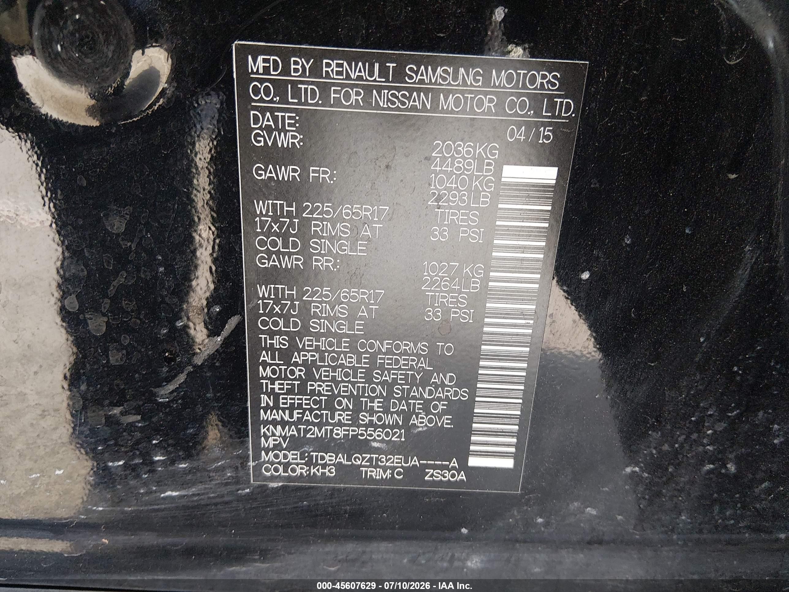 2015 Nissan Rogue Sv Черный vin: KNMAT2MT8FP556021