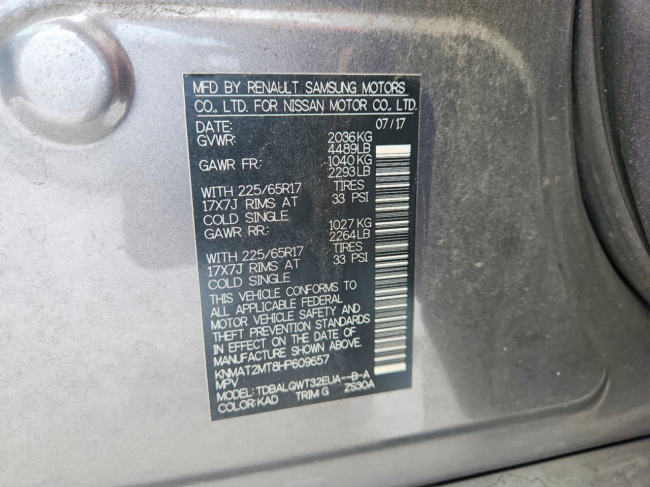 2017 Nissan Rogue Sv Gray vin: KNMAT2MT8HP609657