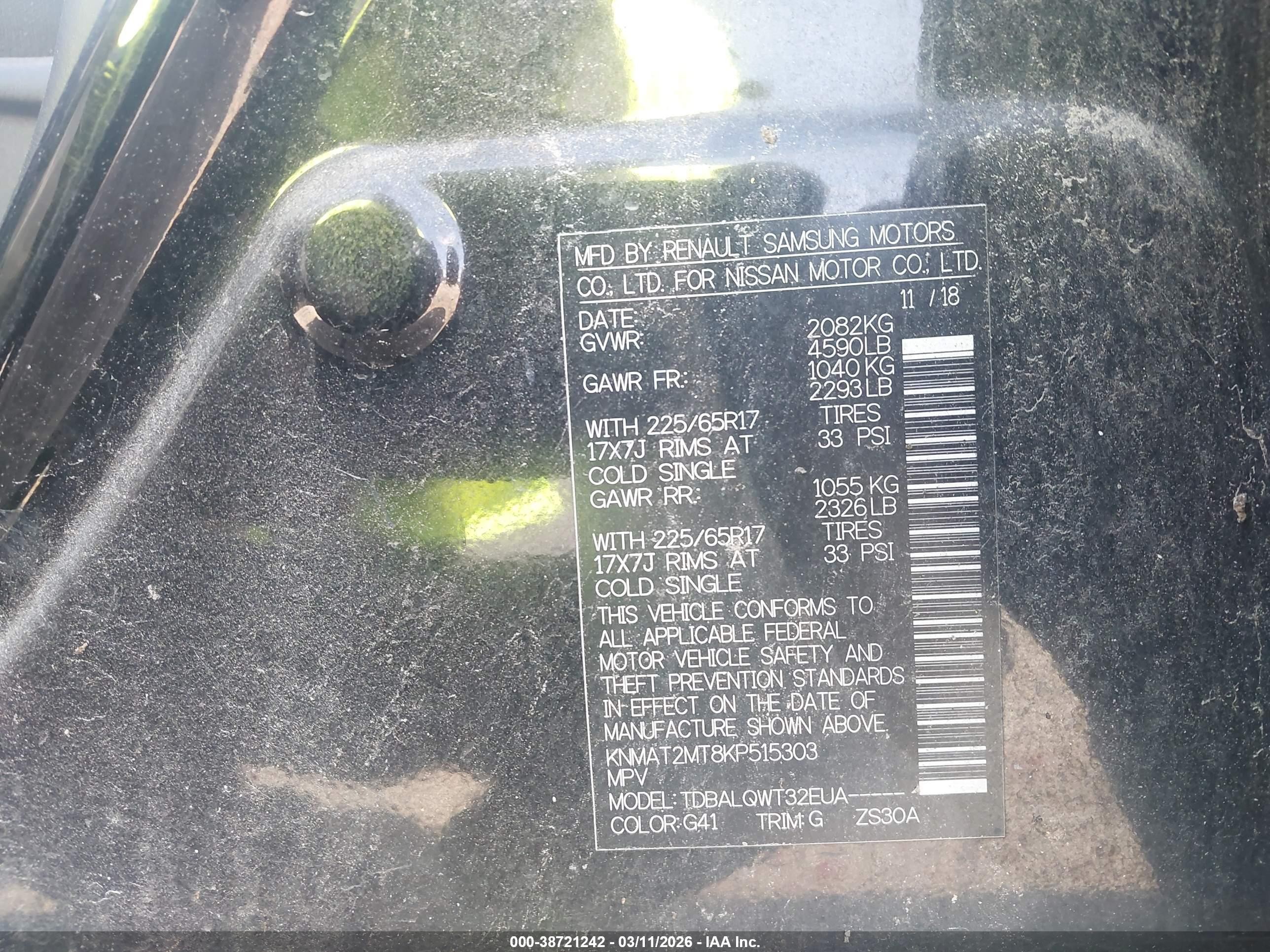 2019 Nissan Rogue Sv Black vin: KNMAT2MT8KP515303