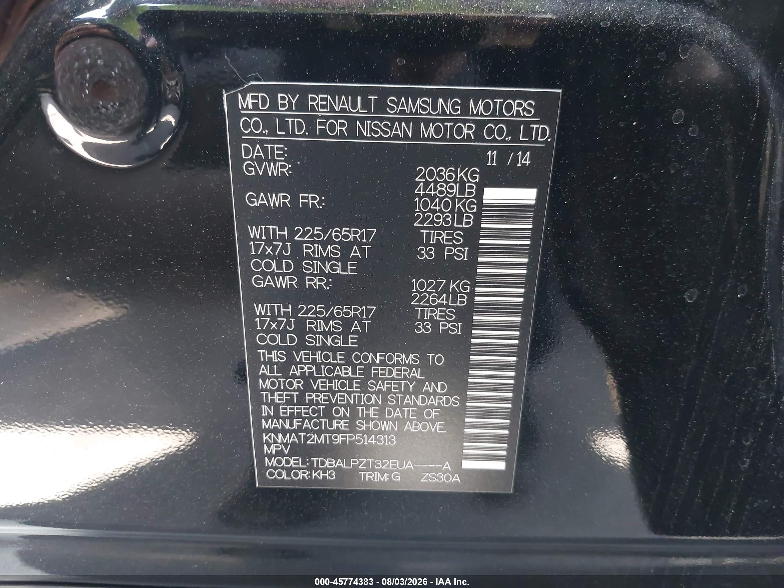 2015 Nissan Rogue S/sl/sv Black vin: KNMAT2MT9FP514313