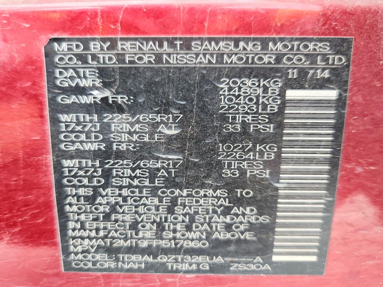 2015 Nissan Rogue Sv Red vin: KNMAT2MT9FP517860
