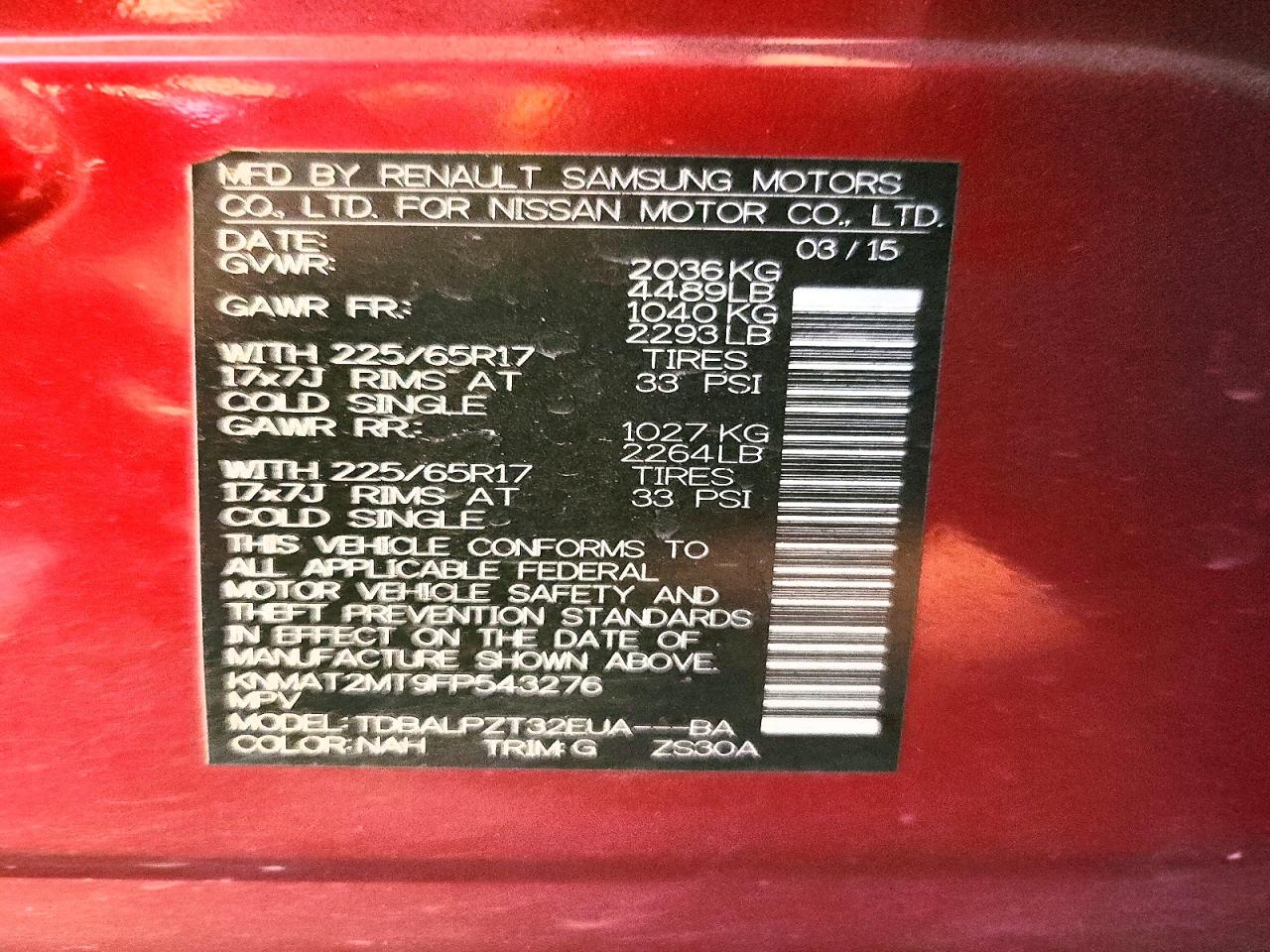 2015 Nissan Rogue S Red vin: KNMAT2MT9FP543276