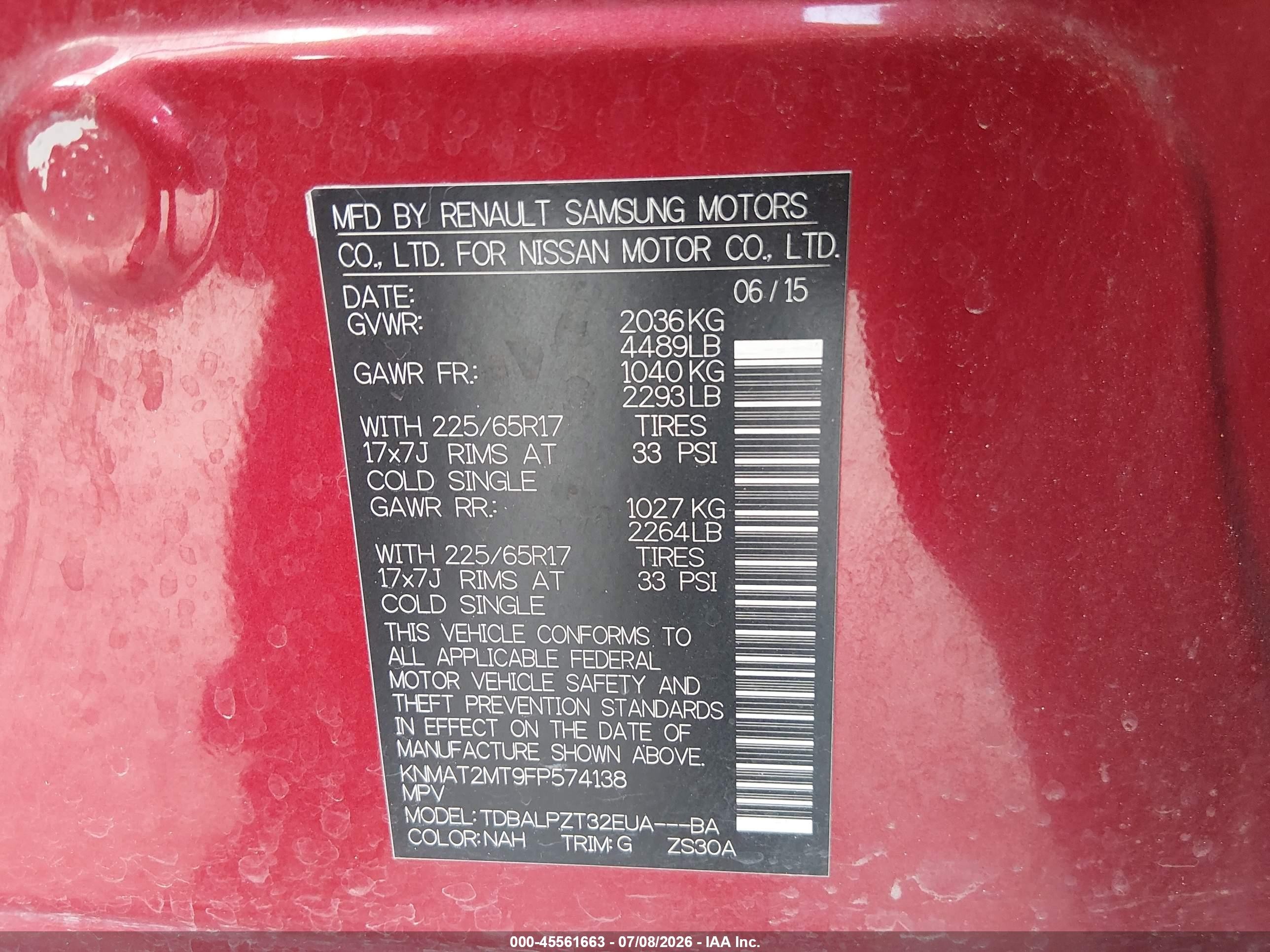 2015 Nissan Rogue S Red vin: KNMAT2MT9FP574138