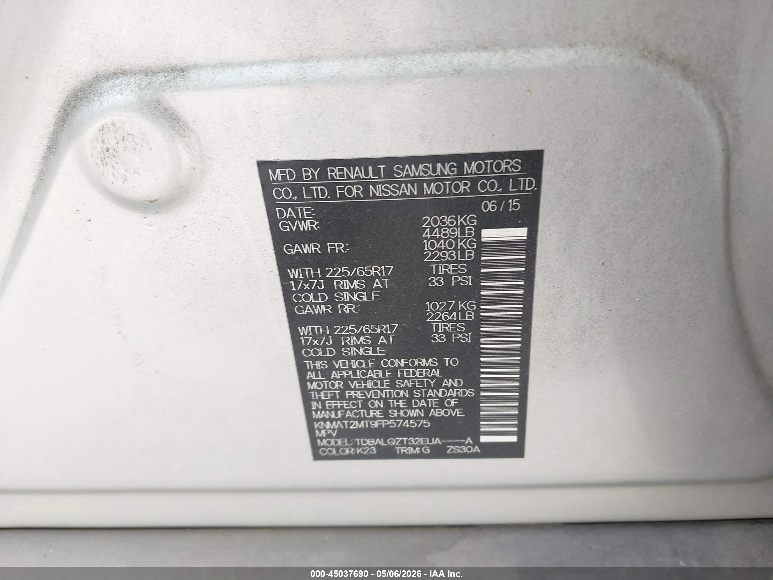 2015 Nissan Rogue Sv Серебряный vin: KNMAT2MT9FP574575