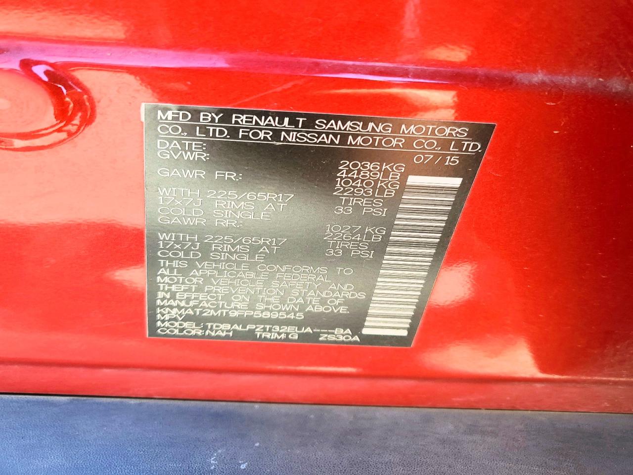 2015 Nissan Rogue S Red vin: KNMAT2MT9FP589545