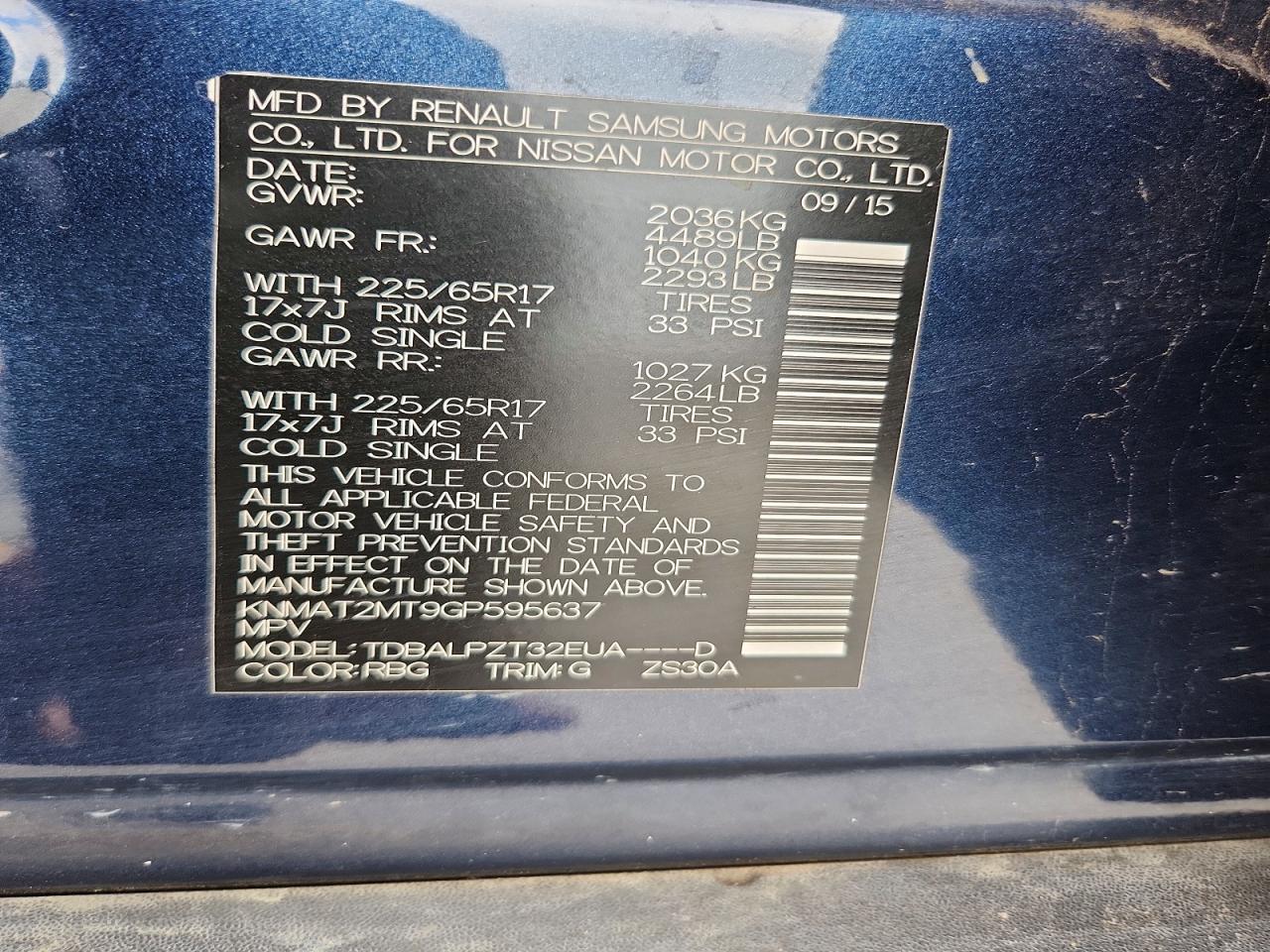 2016 Nissan Rogue S Blue vin: KNMAT2MT9GP595637