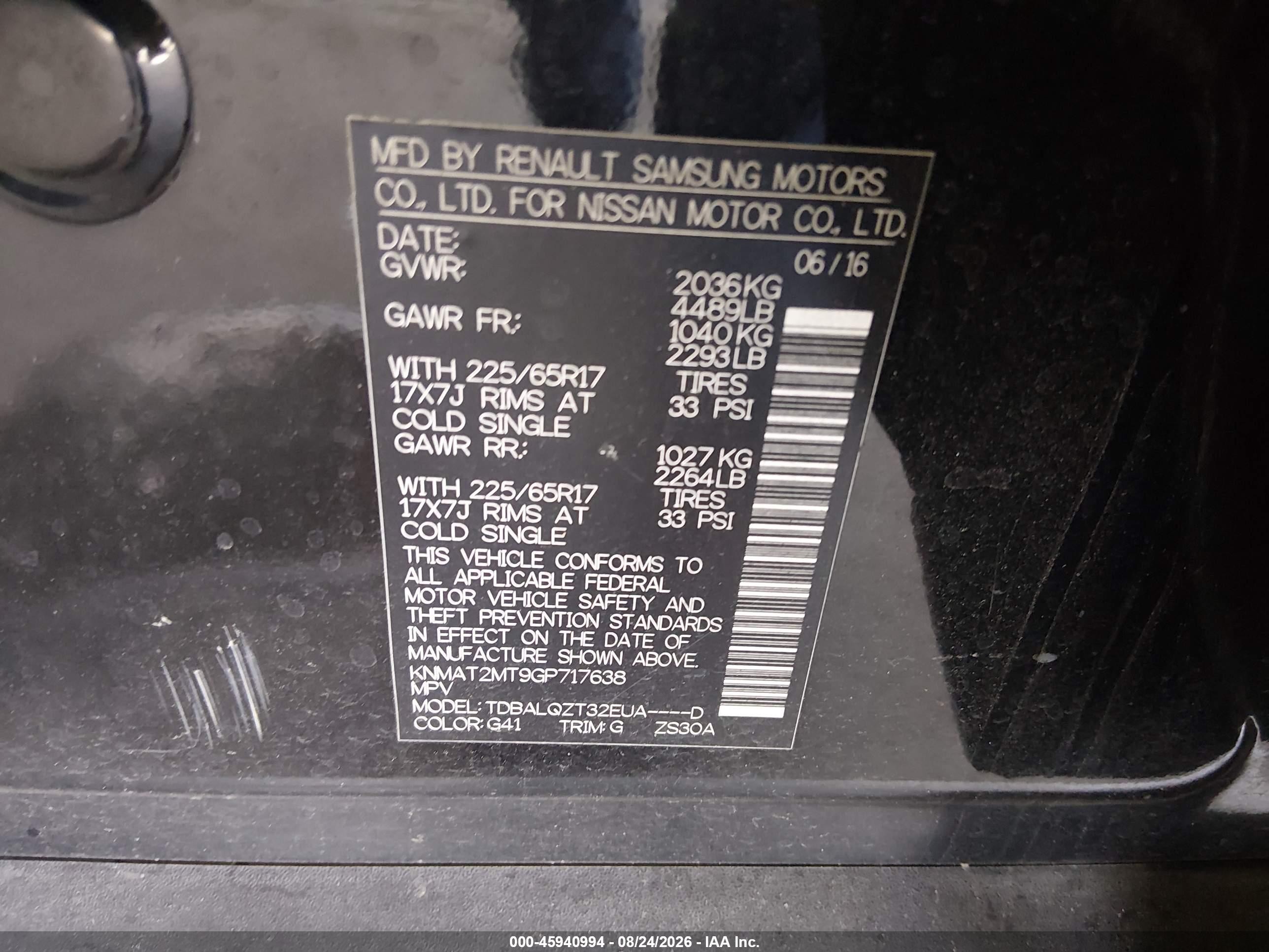 2016 Nissan Rogue Sv Черный vin: KNMAT2MT9GP717638