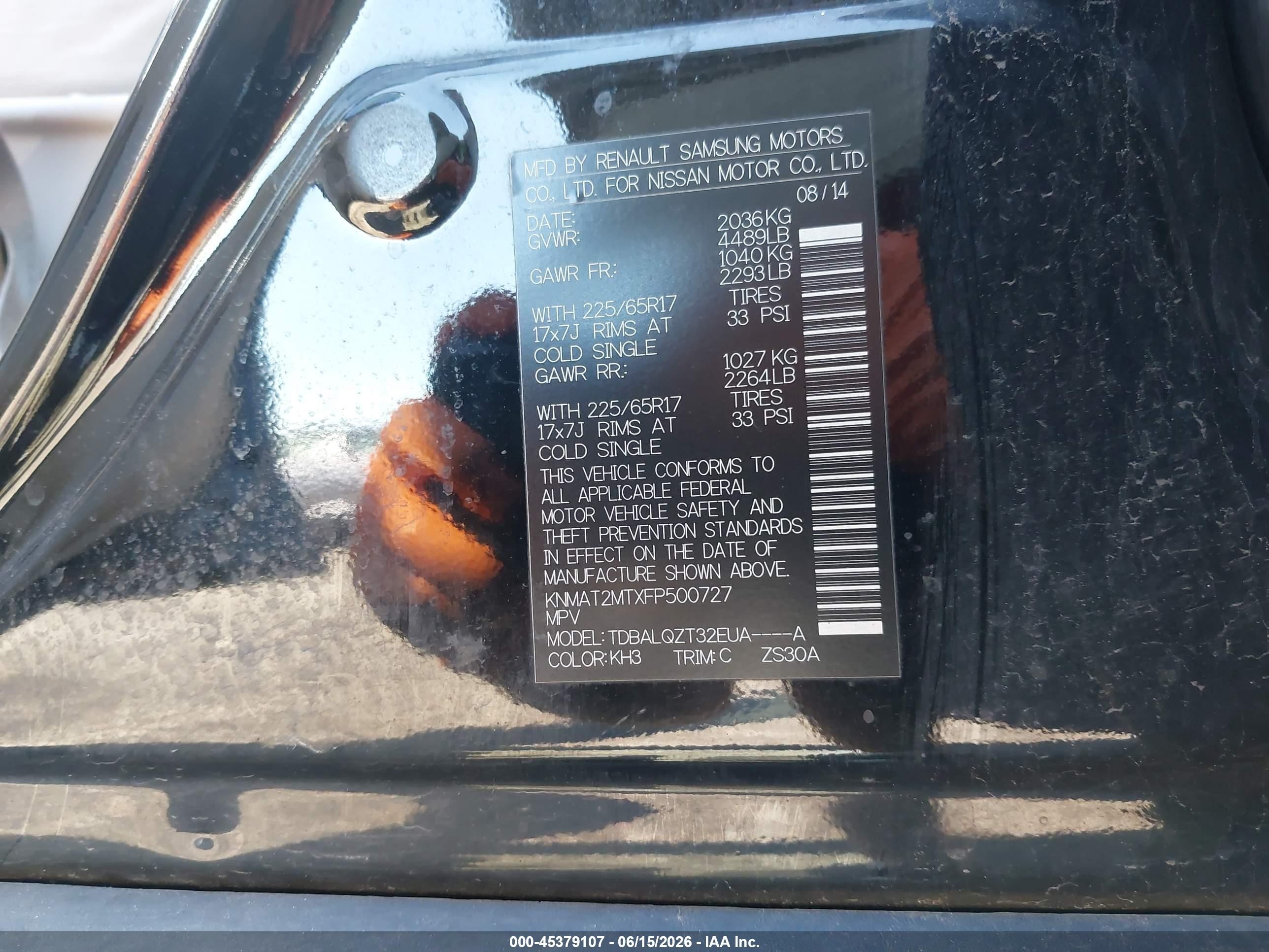 2015 Nissan Rogue Sv Черный vin: KNMAT2MTXFP500727