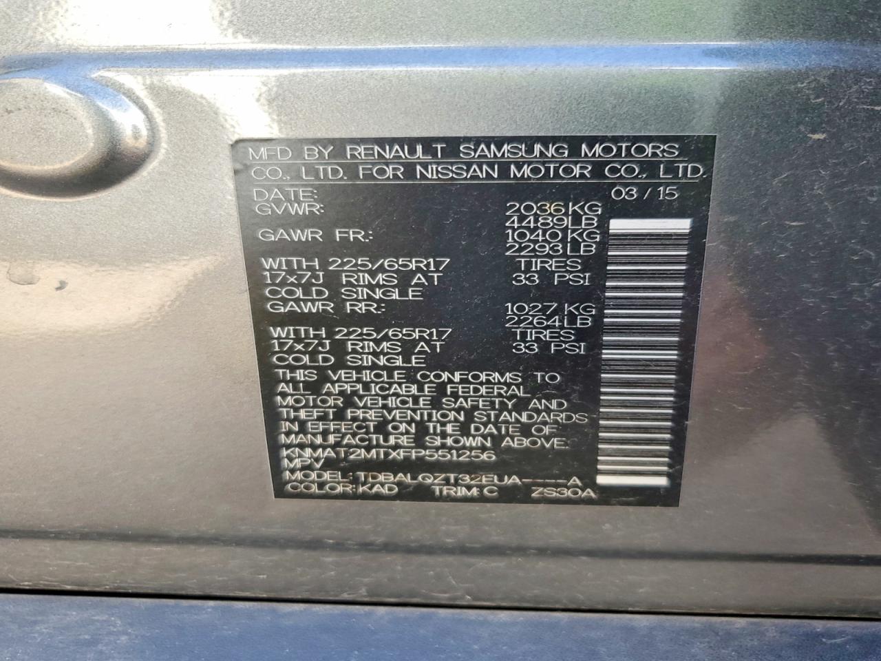 2015 Nissan Rogue Sv Gray vin: KNMAT2MTXFP551256