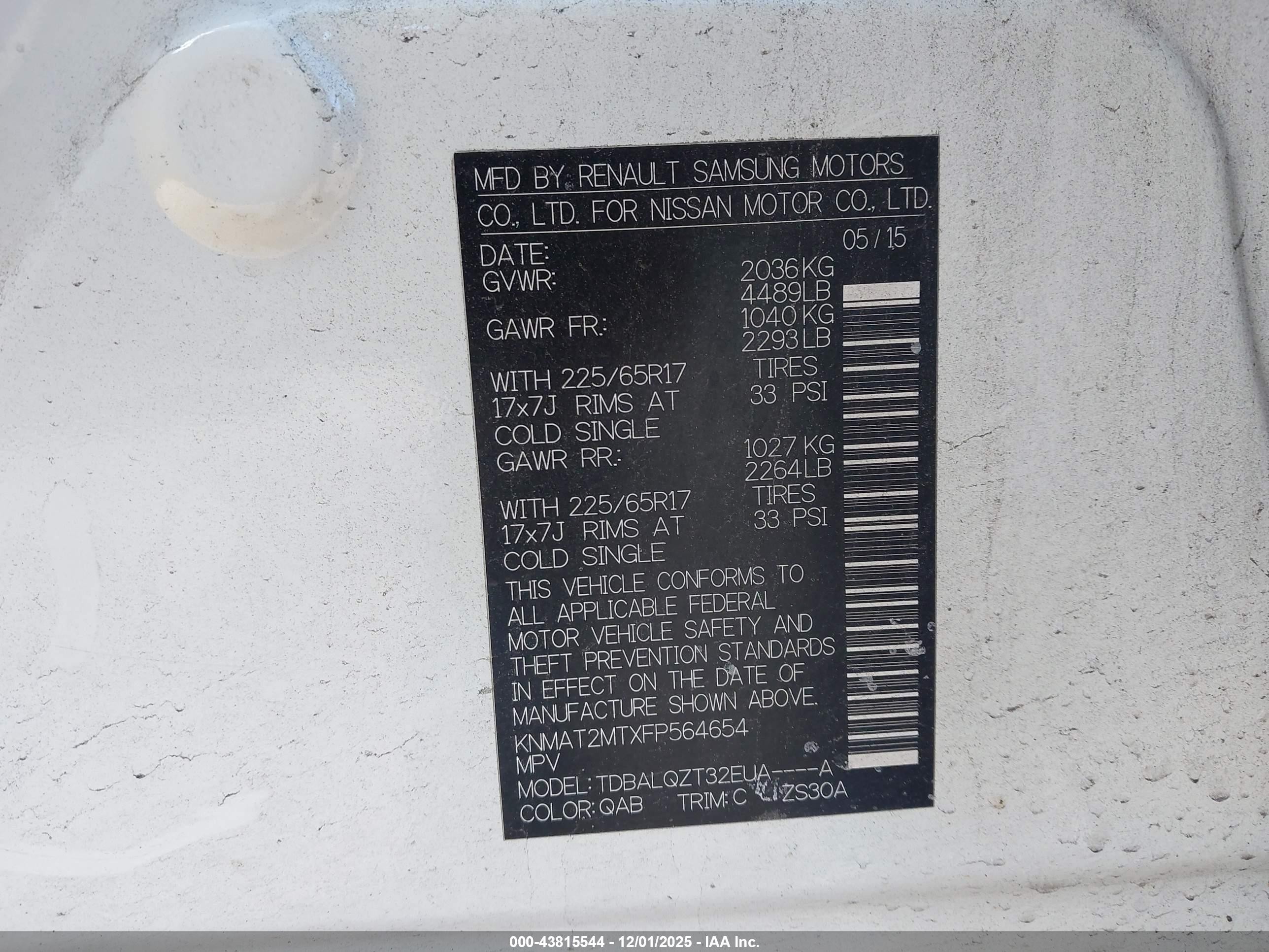 2015 Nissan Rogue Sv White vin: KNMAT2MTXFP564654