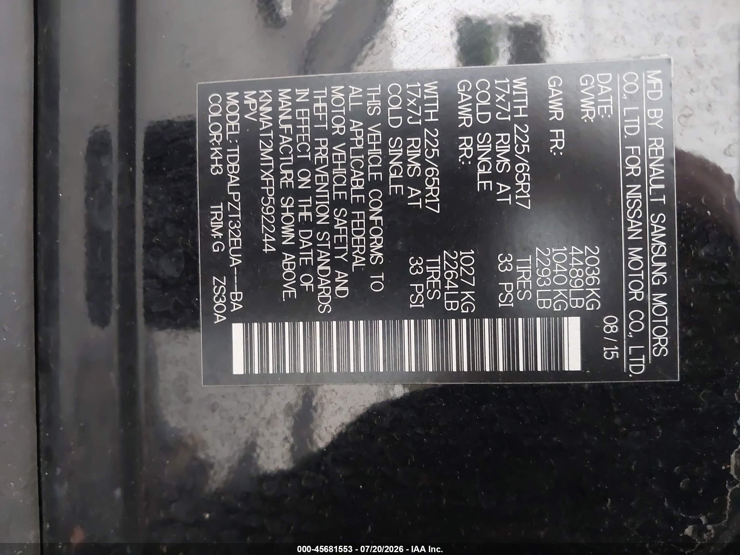 2015 Nissan Rogue S Black vin: KNMAT2MTXFP592244