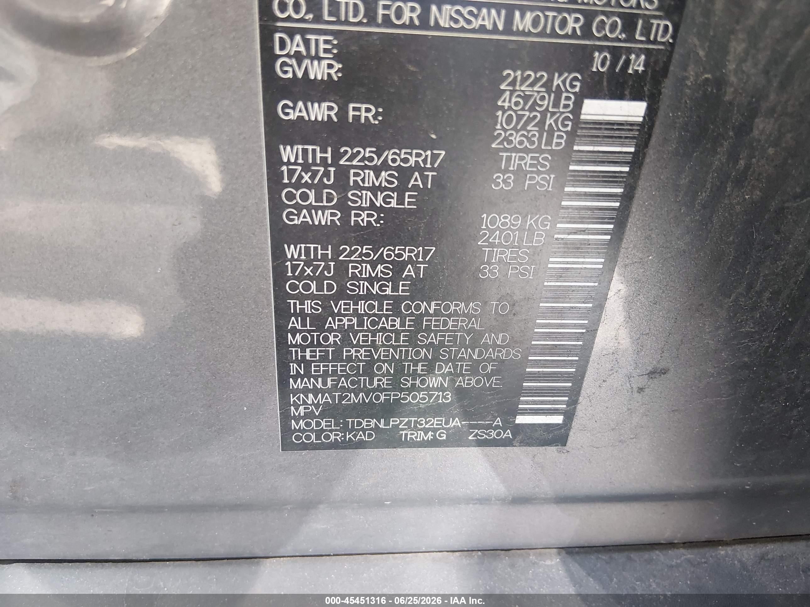 2015 Nissan Rogue S Gray vin: KNMAT2MV0FP505713