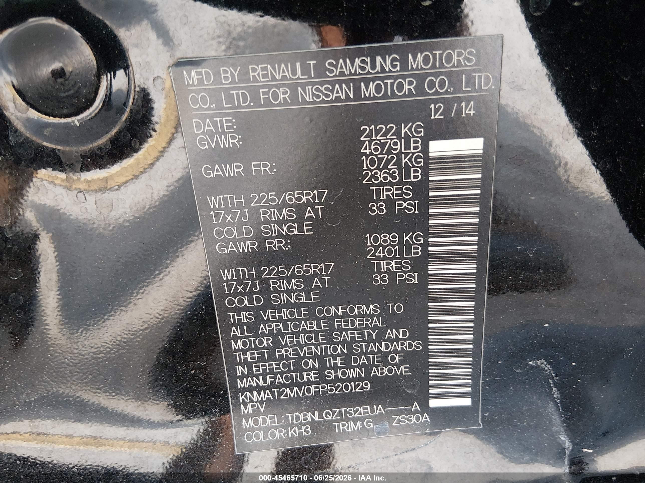 2015 Nissan Rogue Sv Black vin: KNMAT2MV0FP520129