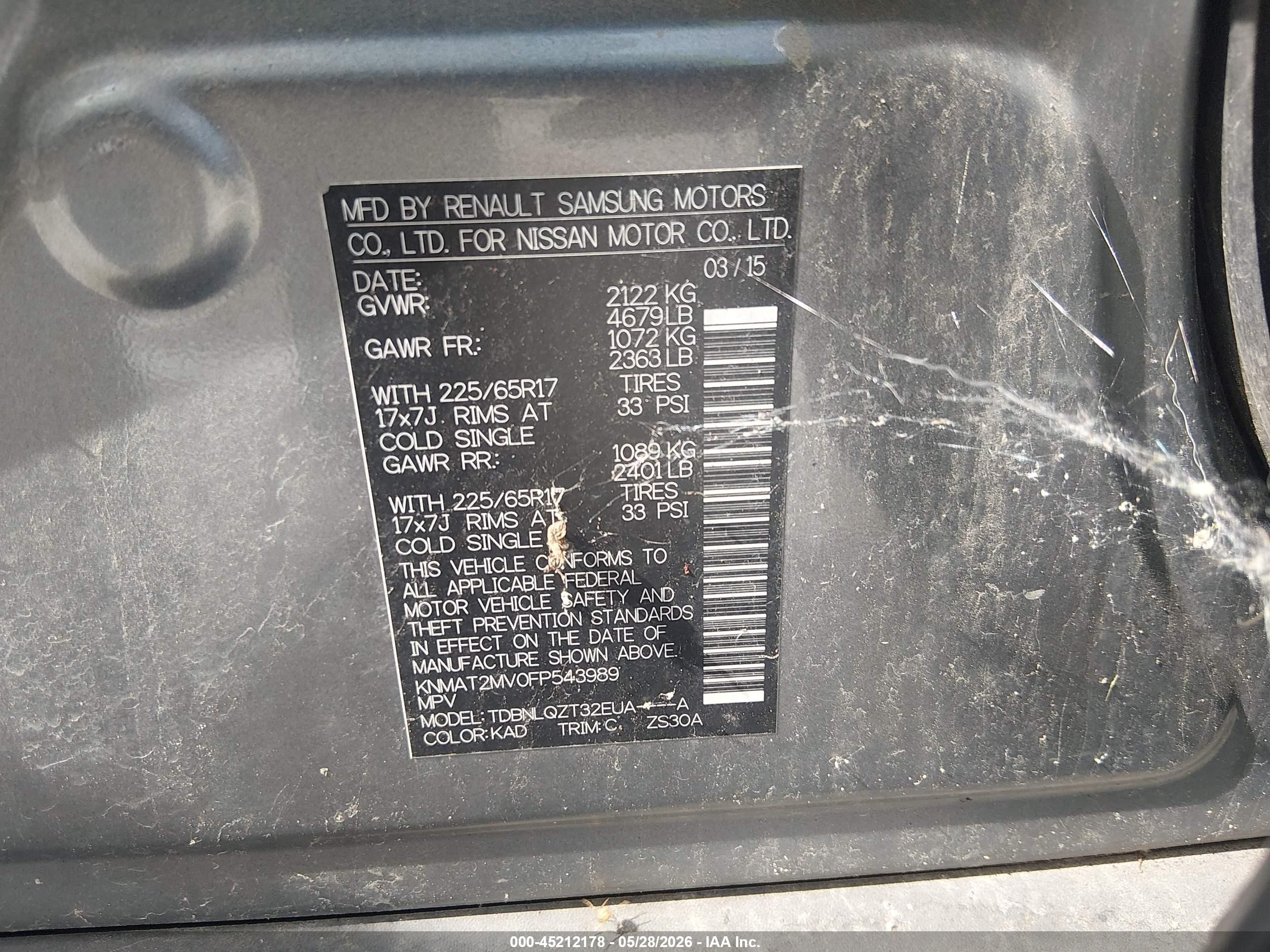 2015 Nissan Rogue Sv Gray vin: KNMAT2MV0FP543989