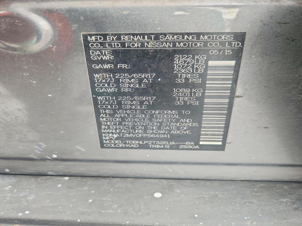 2015 Nissan Rogue S Charcoal vin: KNMAT2MV0FP564941
