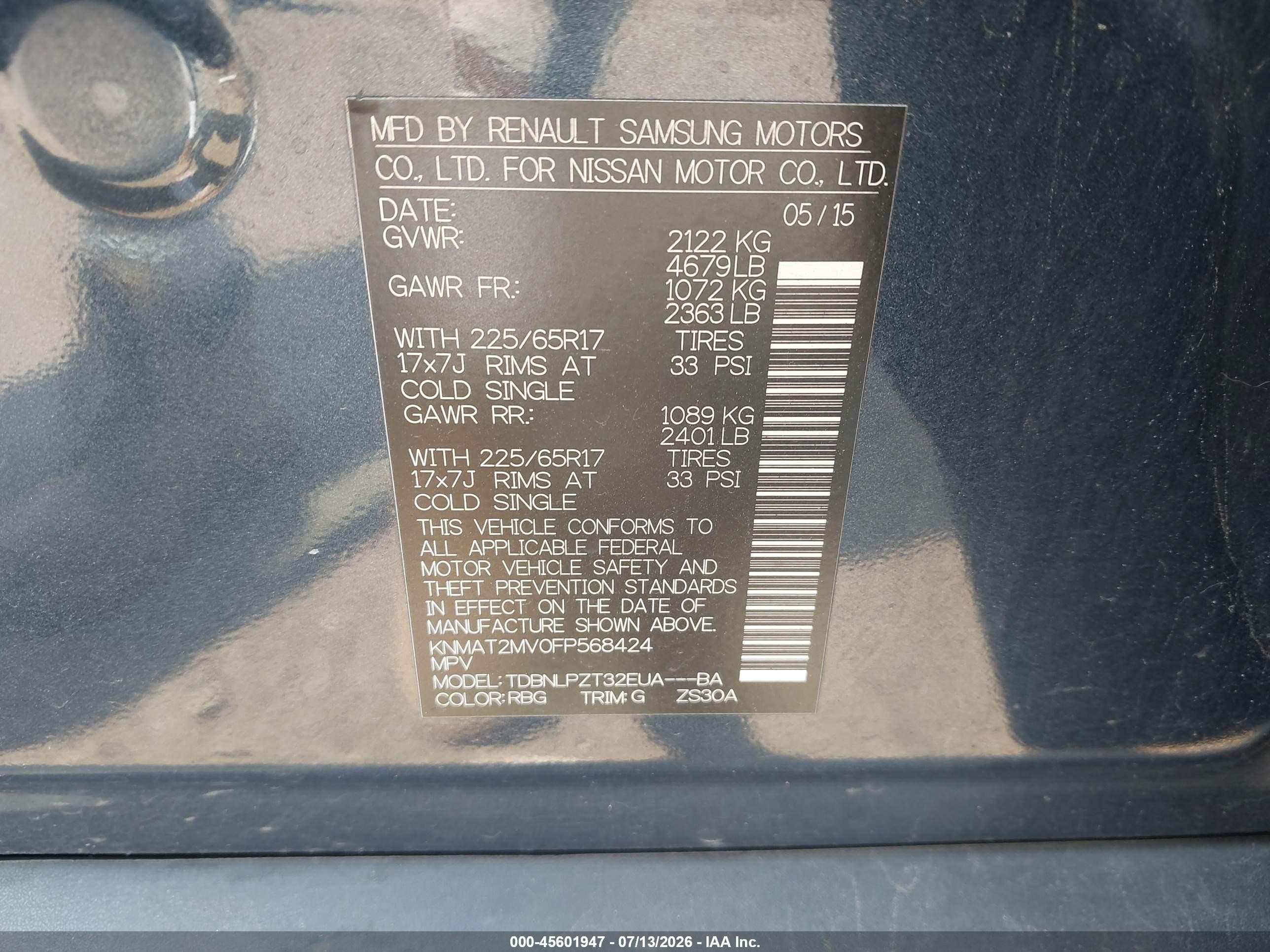 2015 Nissan Rogue S Blue vin: KNMAT2MV0FP568424