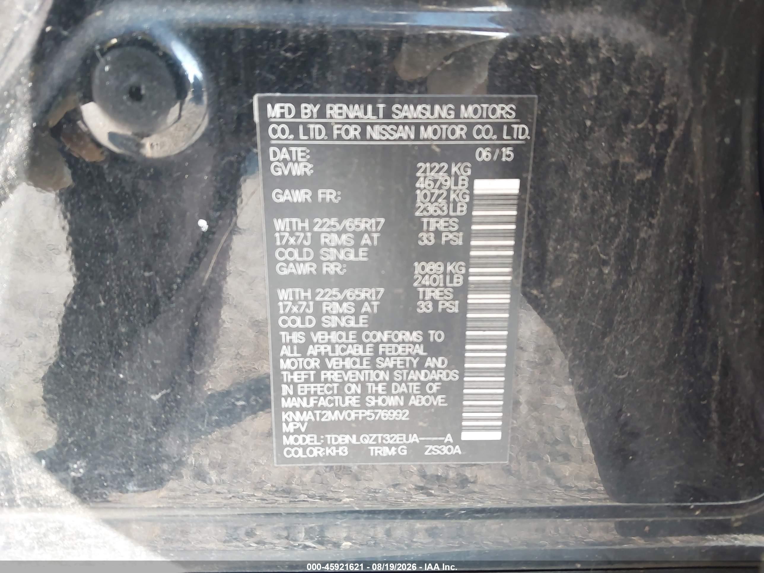 2015 Nissan Rogue Sv Black vin: KNMAT2MV0FP576992