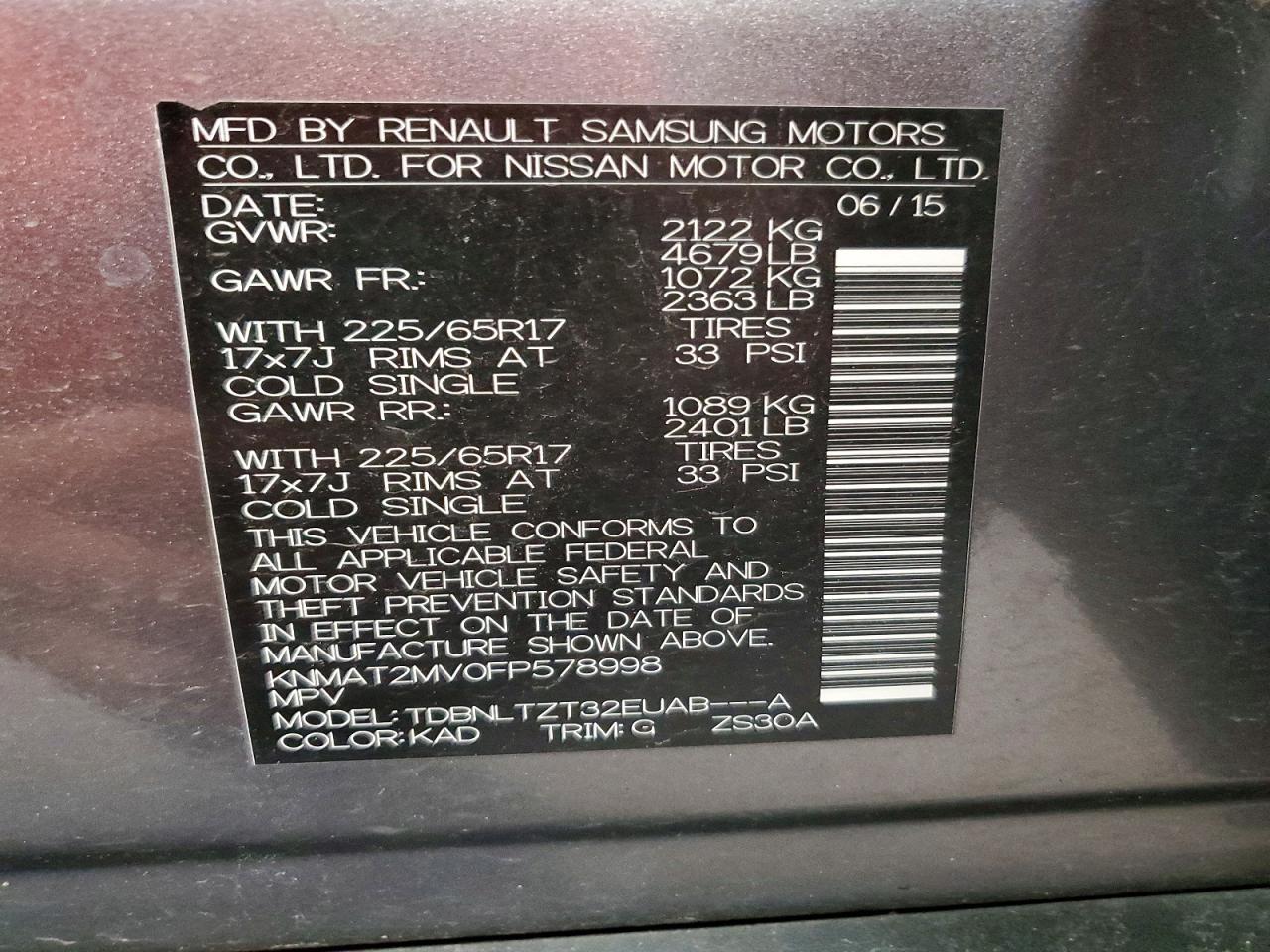 2015 Nissan Rogue Sv Gray vin: KNMAT2MV0FP578998