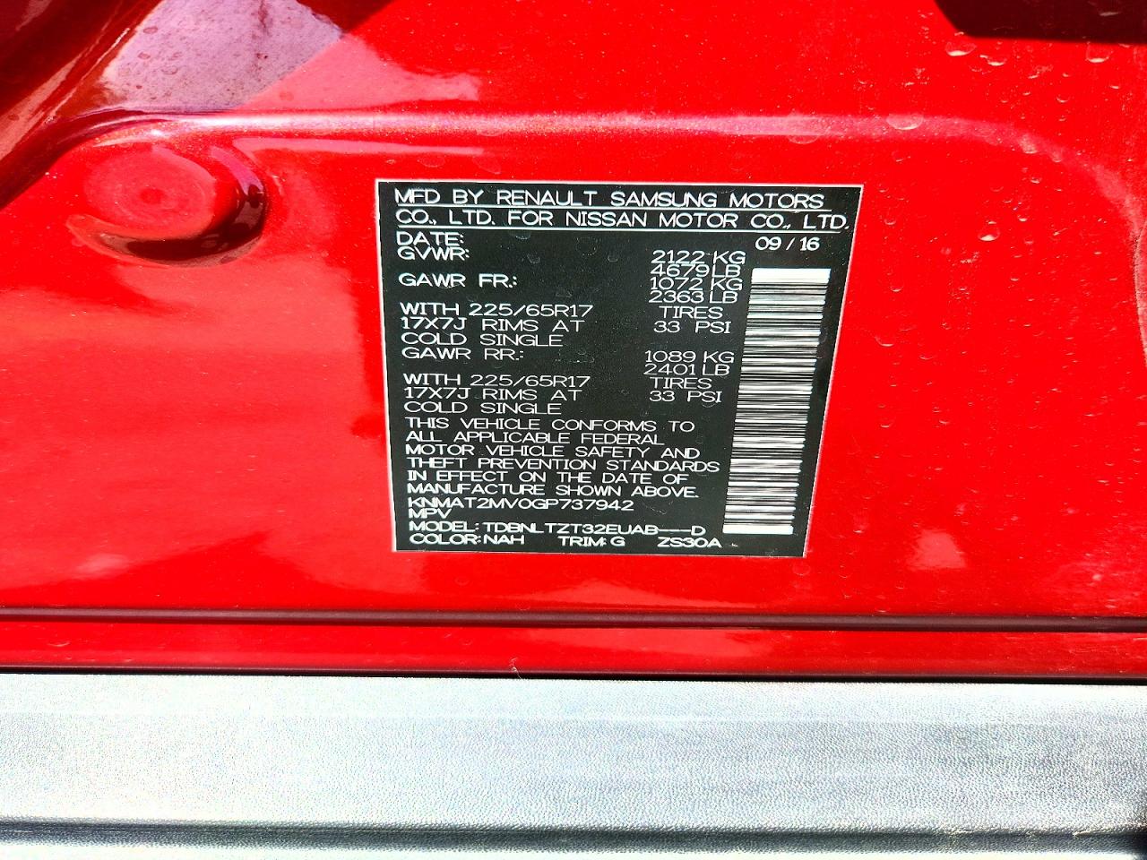 2016 Nissan Rogue Sv Red vin: KNMAT2MV0GP737942