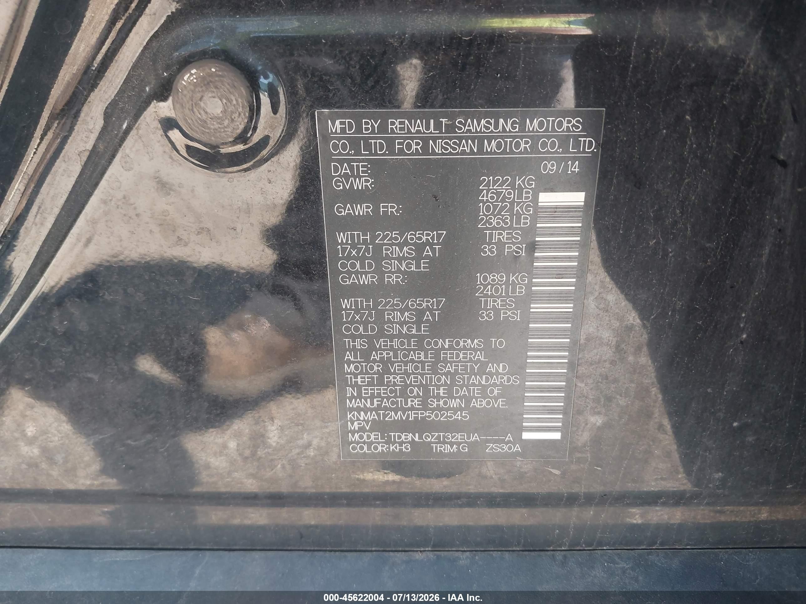 2015 Nissan Rogue Sv Черный vin: KNMAT2MV1FP502545