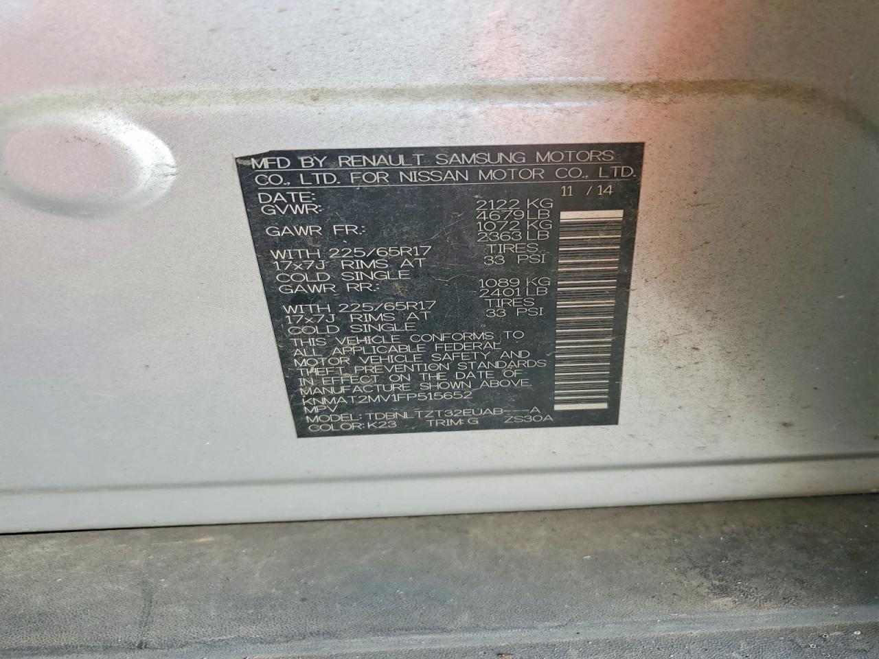 2015 Nissan Rogue Sv Silver vin: KNMAT2MV1FP515652