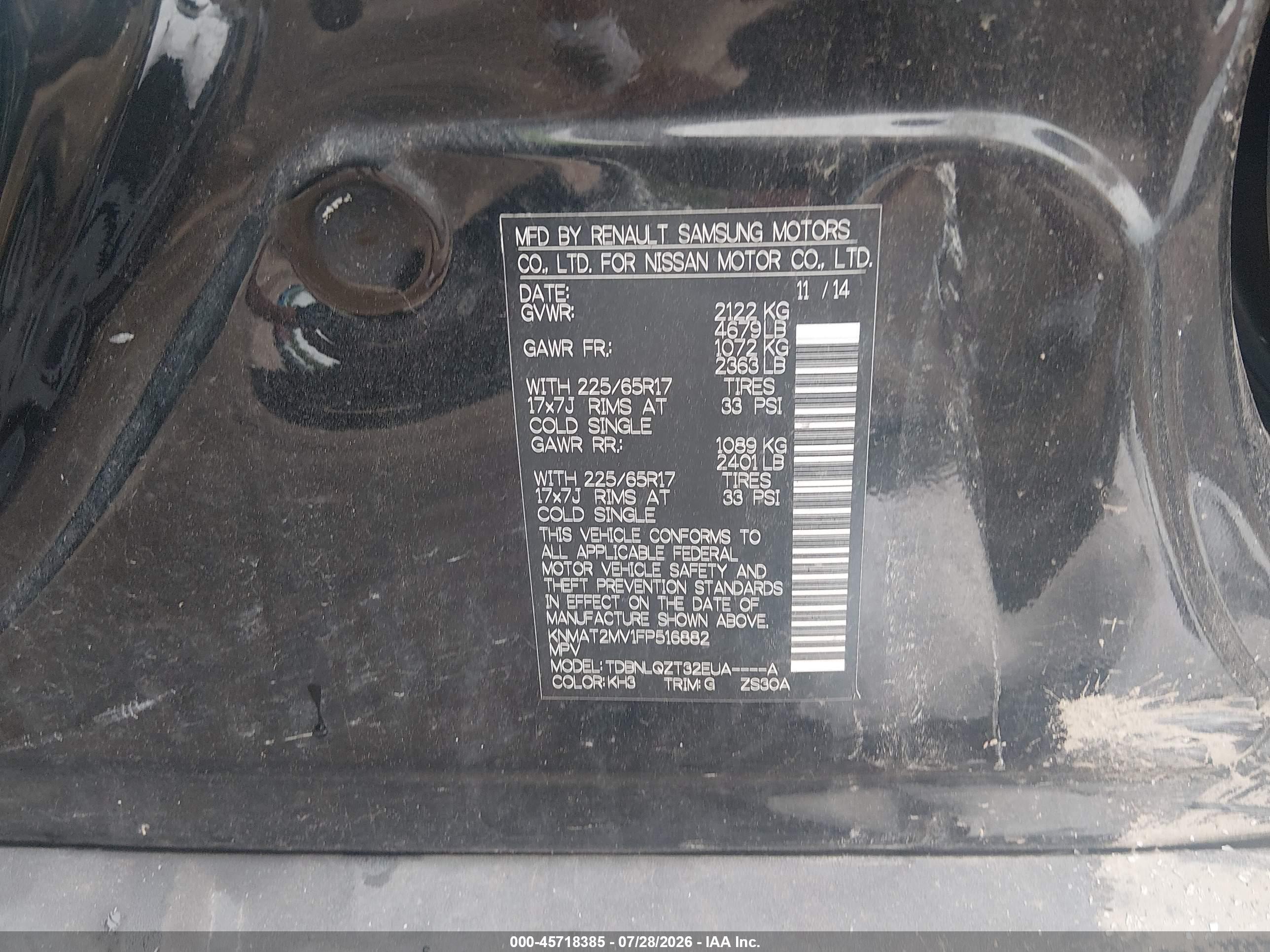 2015 Nissan Rogue Sv Black vin: KNMAT2MV1FP516882