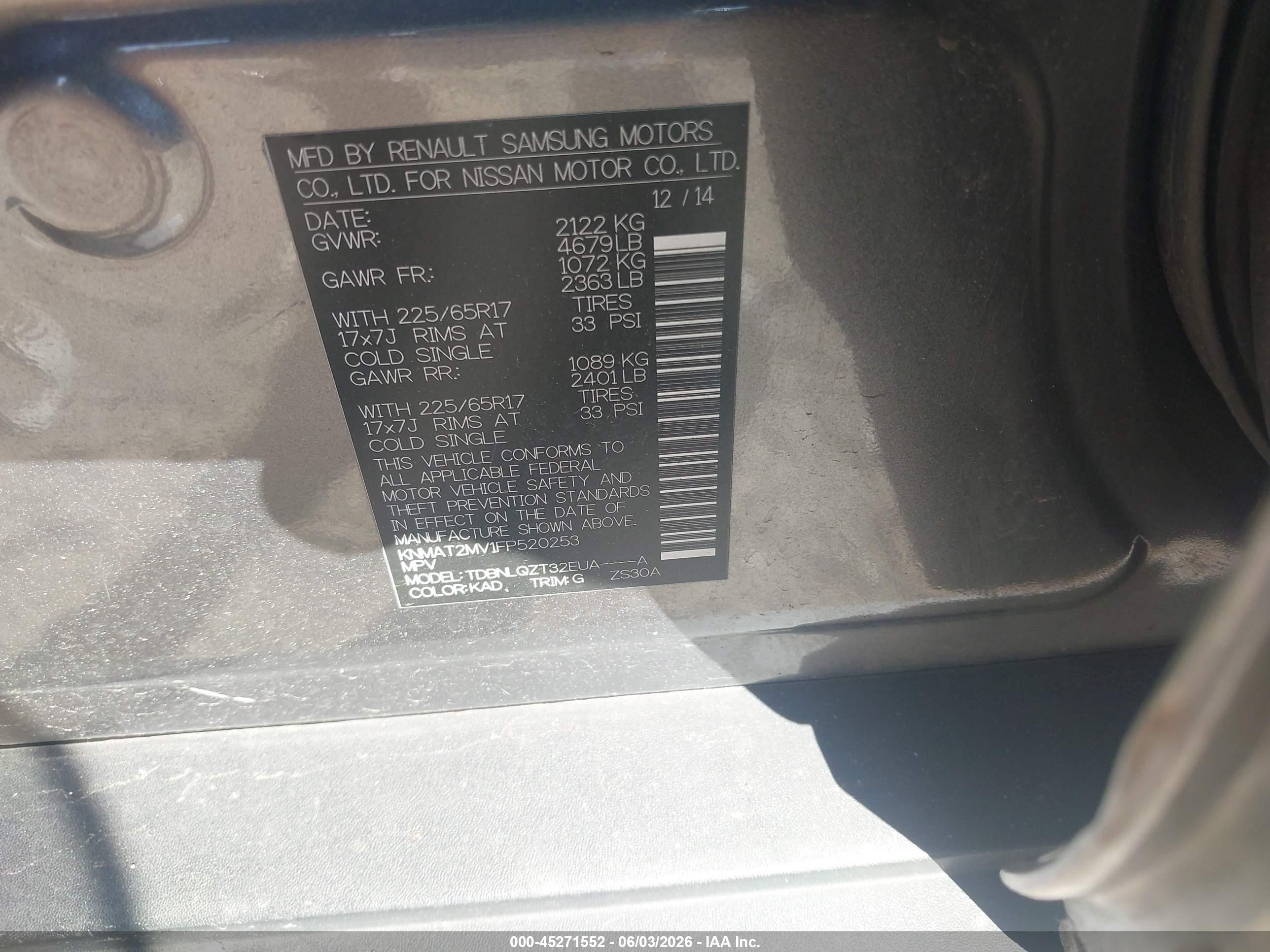 2015 Nissan Rogue Sv Silver vin: KNMAT2MV1FP520253