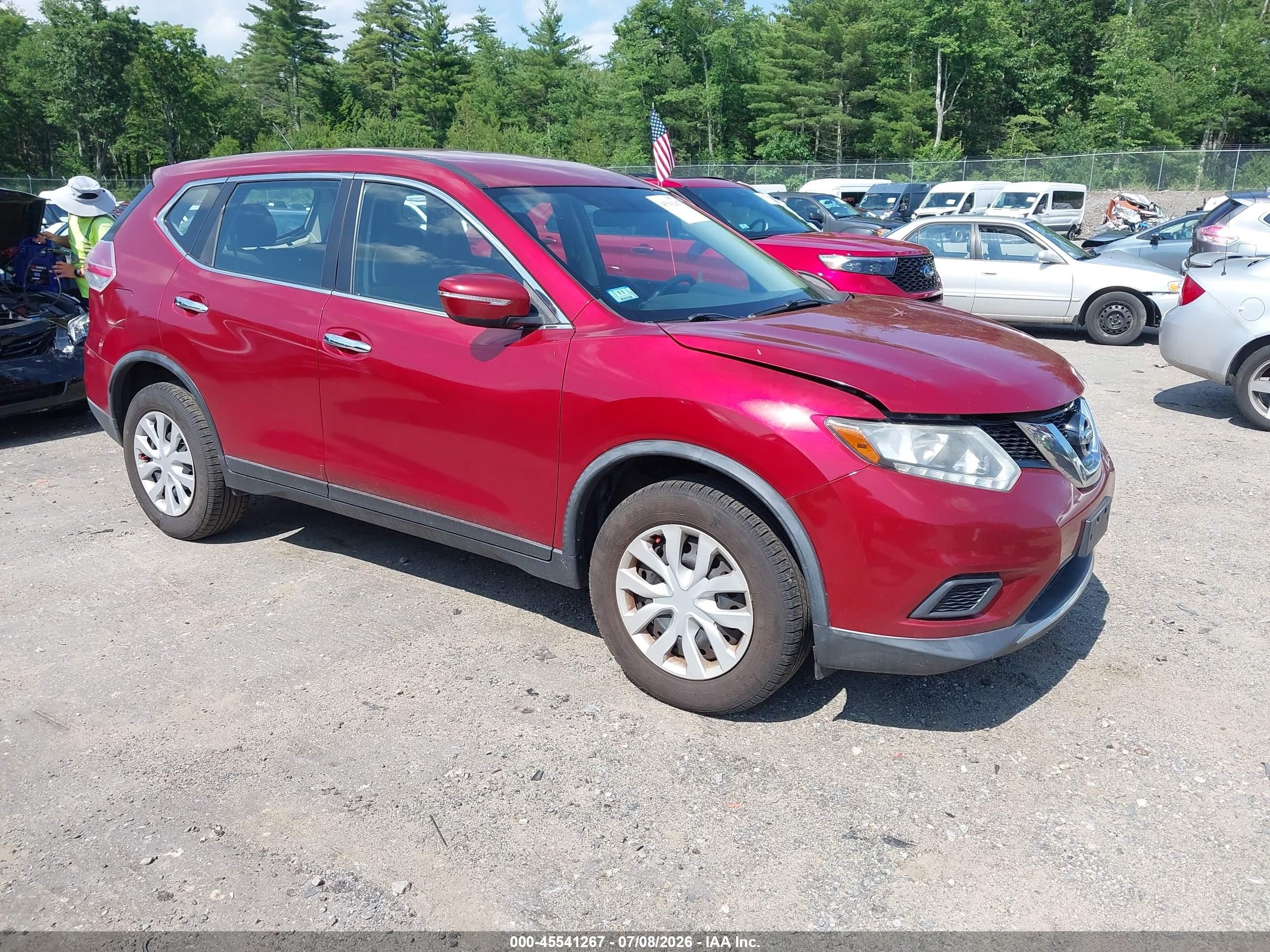 2015 Nissan Rogue S Темно-бордовый vin: KNMAT2MV1FP522617