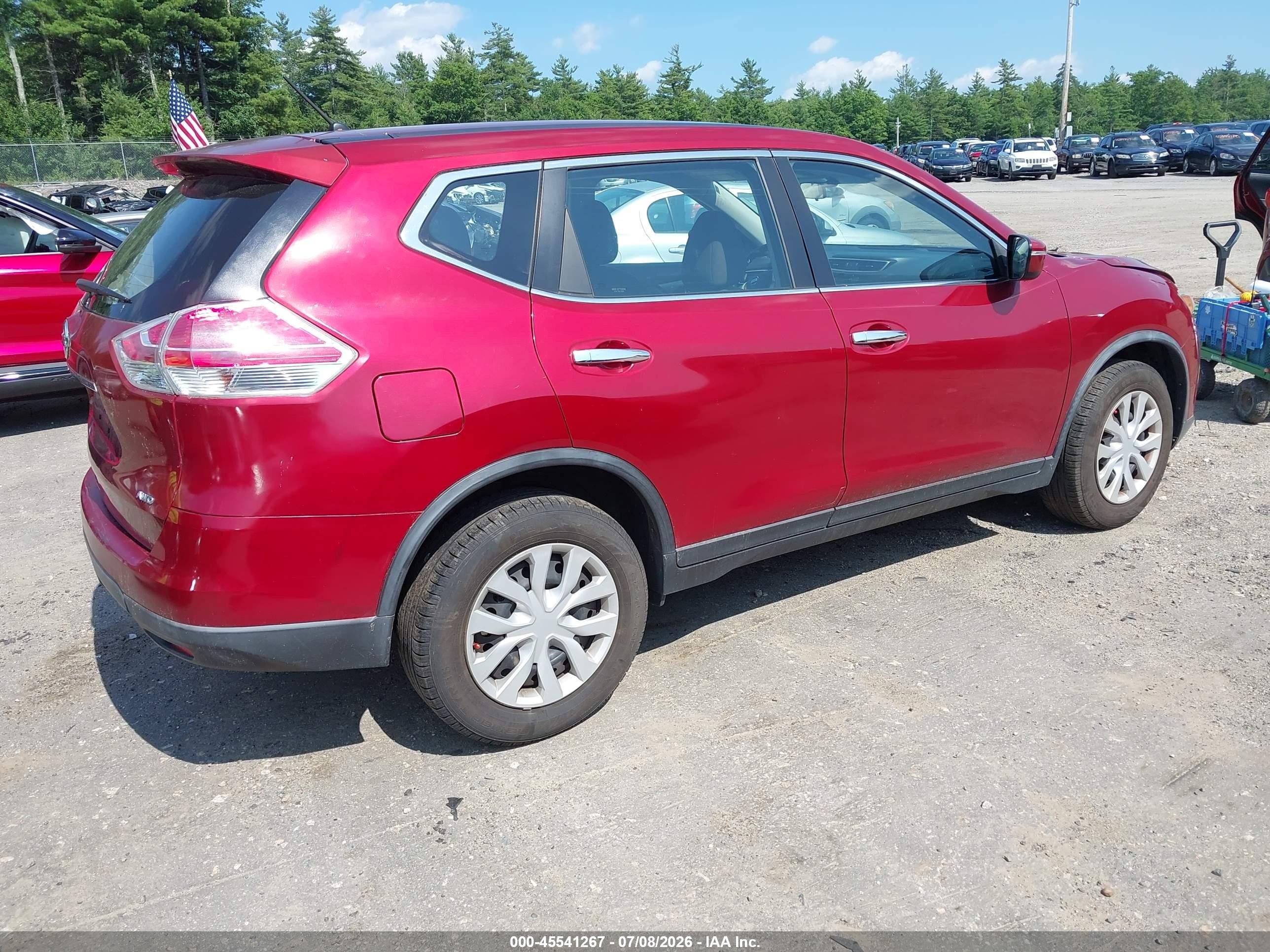 2015 Nissan Rogue S Темно-бордовый vin: KNMAT2MV1FP522617