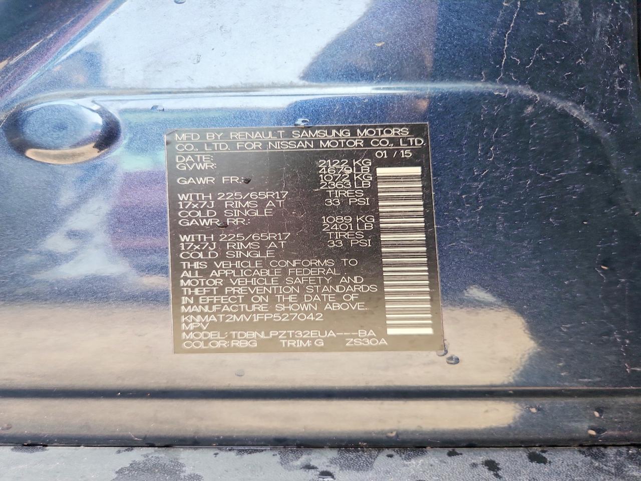 2015 Nissan Rogue S Blue vin: KNMAT2MV1FP527042