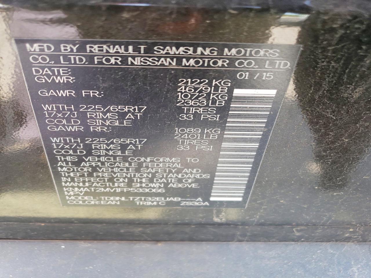 2015 Nissan Rogue Black vin: KNMAT2MV1FP533066