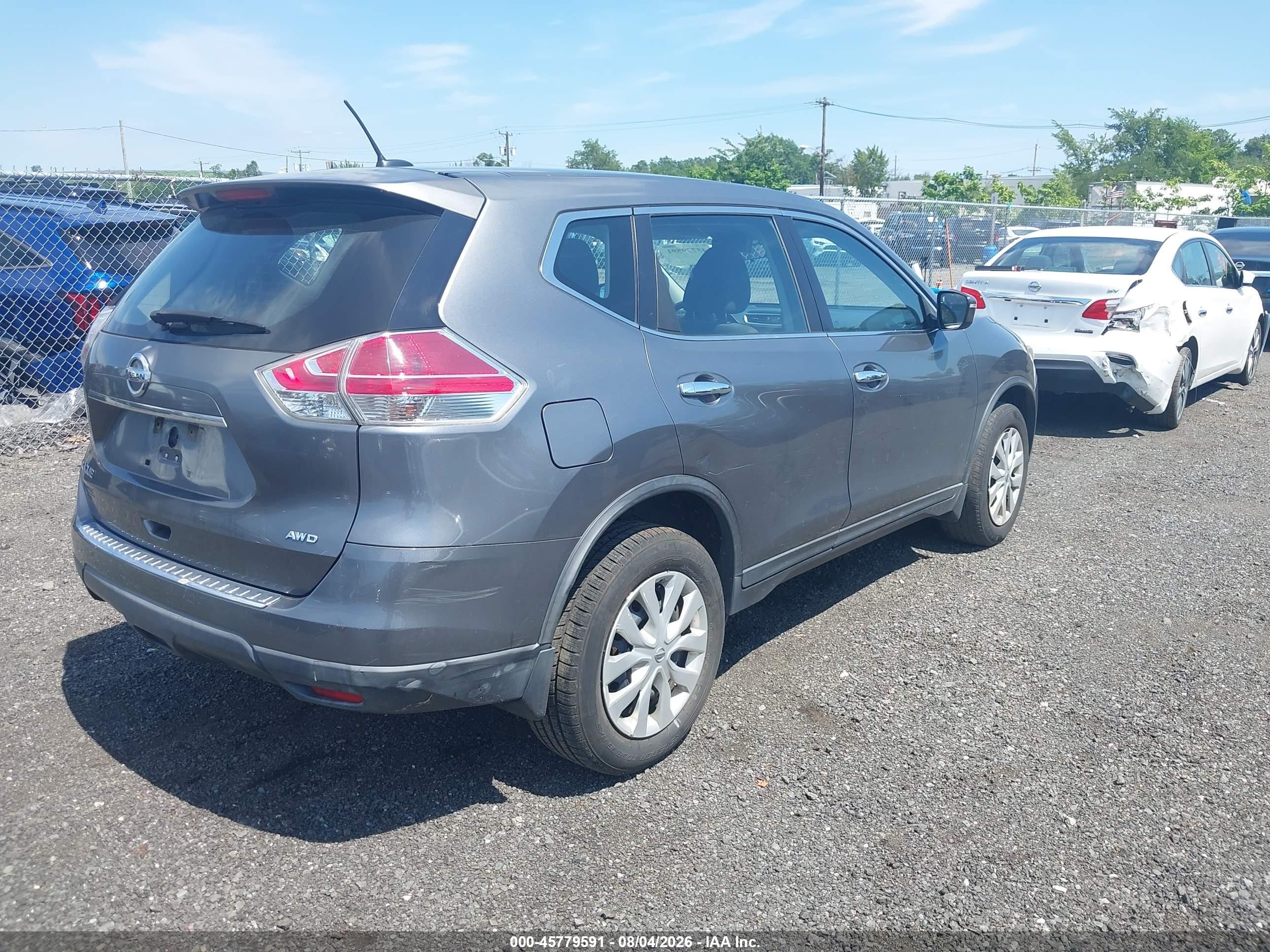 2015 Nissan Rogue S Gray vin: KNMAT2MV1FP542088