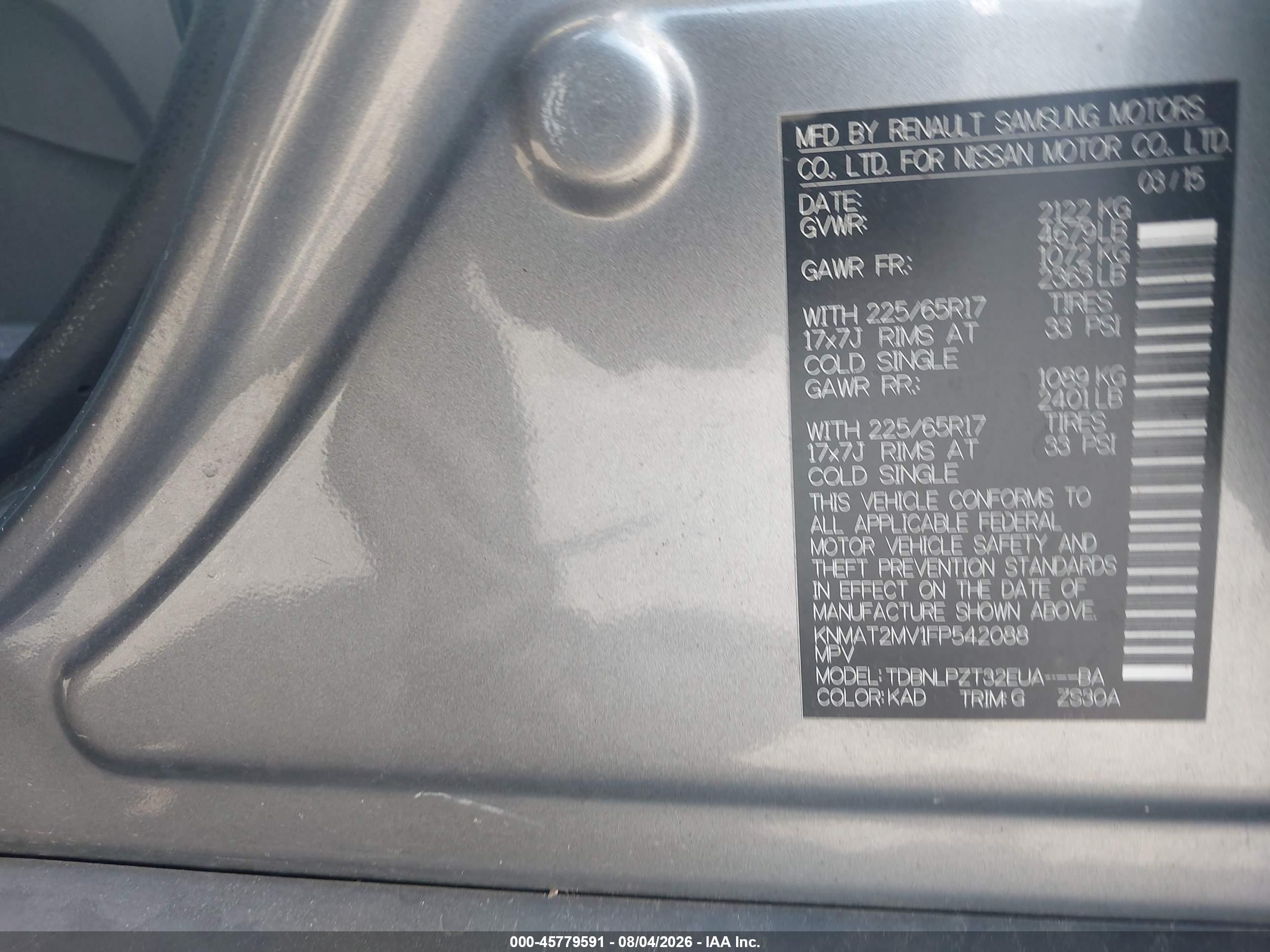 2015 Nissan Rogue S Gray vin: KNMAT2MV1FP542088