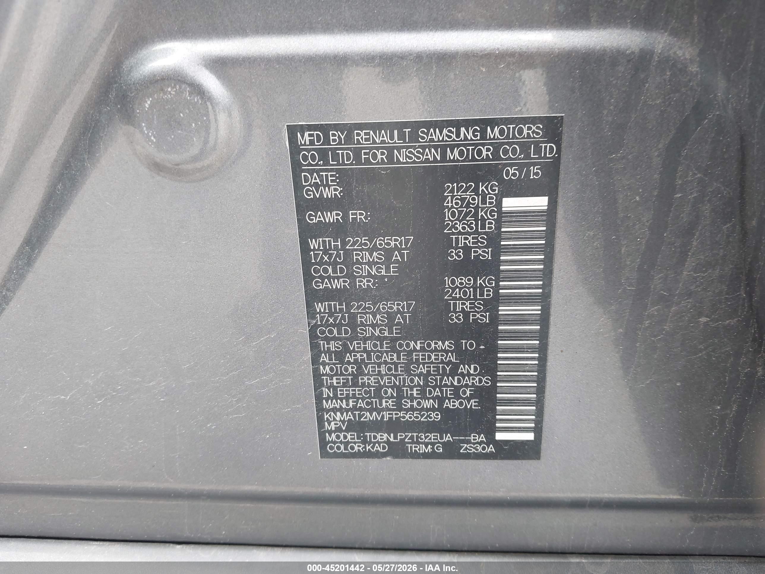2015 Nissan Rogue S Gray vin: KNMAT2MV1FP565239
