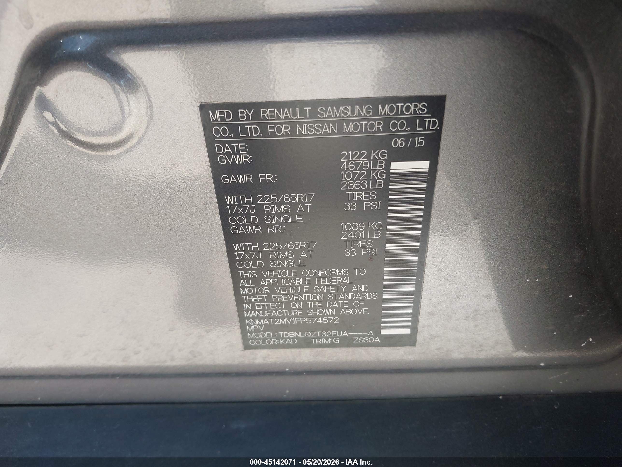 2015 Nissan Rogue Sv Gray vin: KNMAT2MV1FP574572