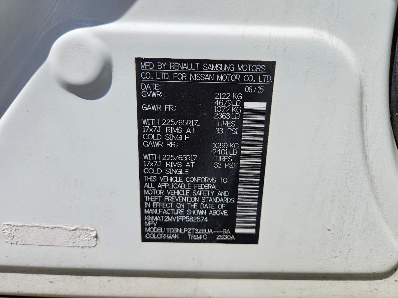 2015 Nissan Rogue S White vin: KNMAT2MV1FP582574
