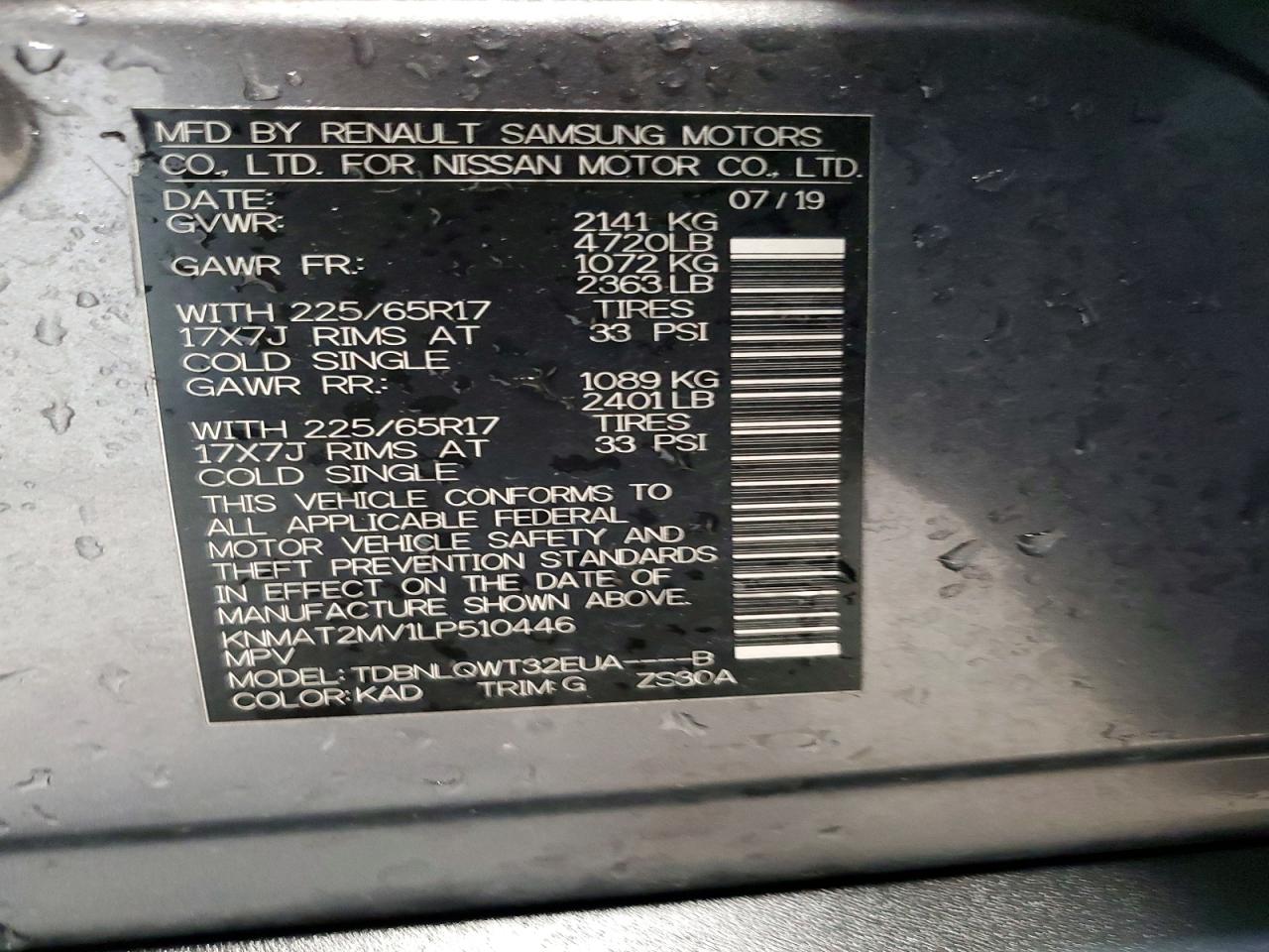 2020 Nissan Rogue Sv Gray vin: KNMAT2MV1LP510446