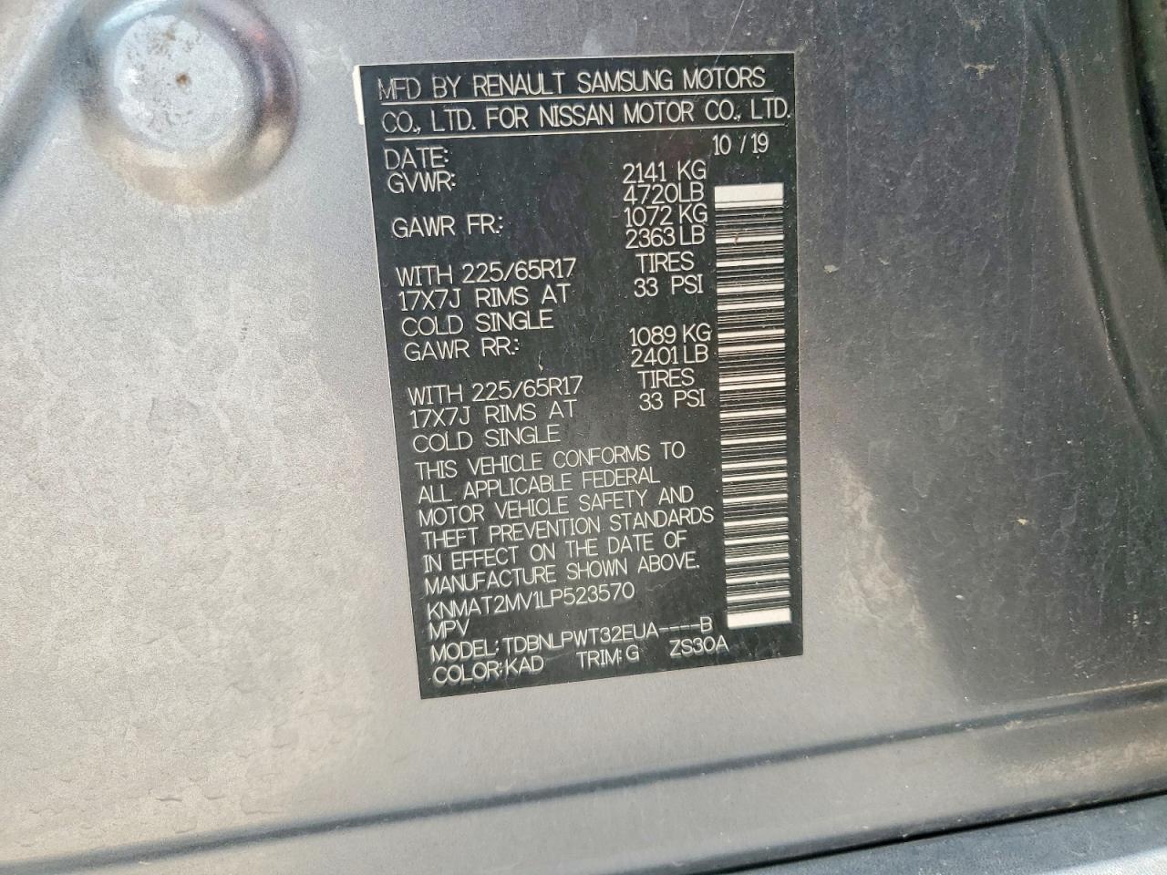 2020 Nissan Rogue S Gray vin: KNMAT2MV1LP523570