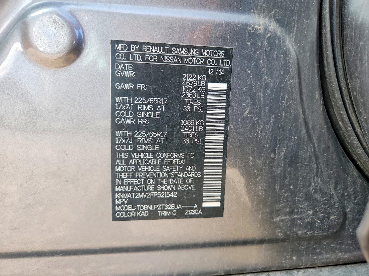 2015 Nissan Rogue S Gray vin: KNMAT2MV2FP521542