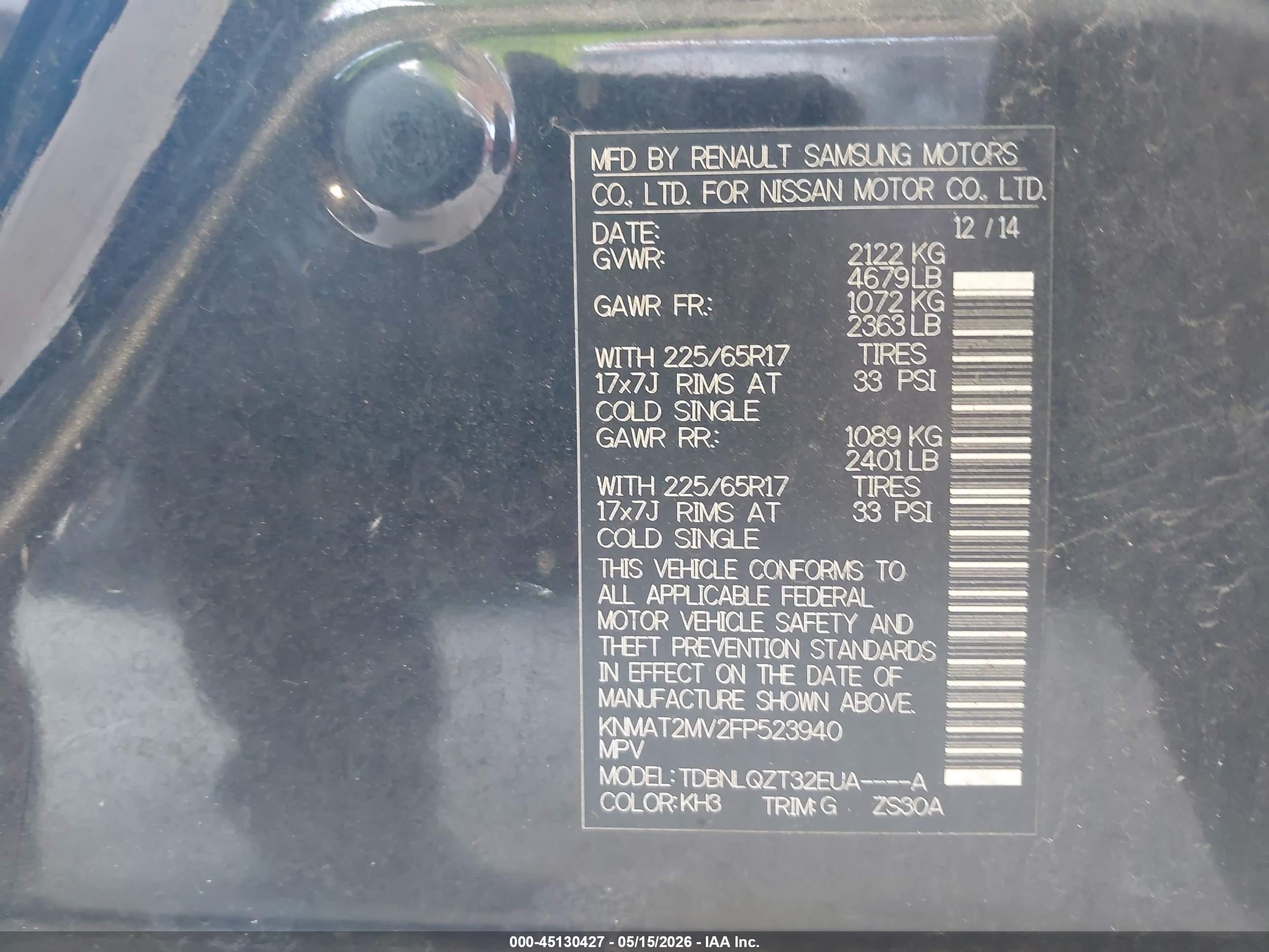 2015 Nissan Rogue Sv Black vin: KNMAT2MV2FP523940