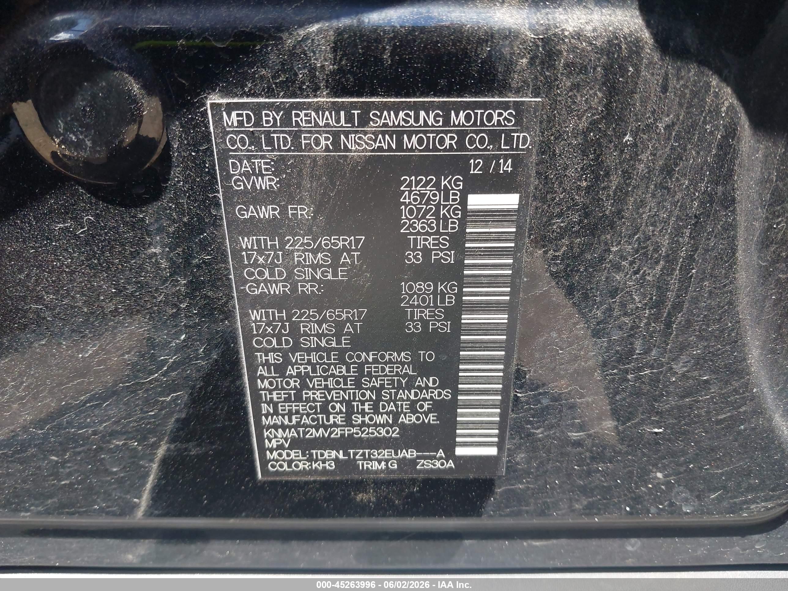 2015 Nissan Rogue Sv Black vin: KNMAT2MV2FP525302