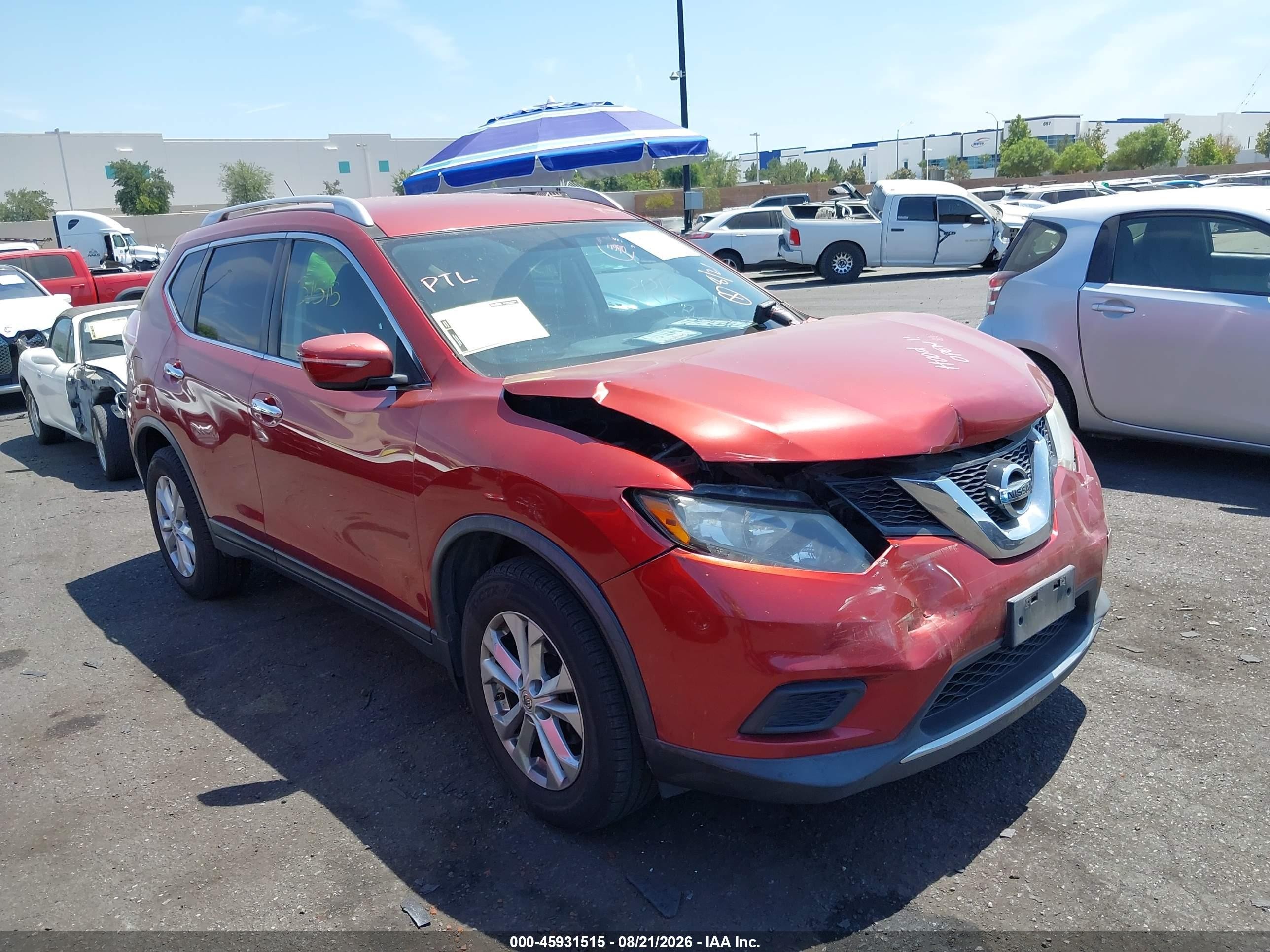 2015 Nissan Rogue Sv Burgundy vin: KNMAT2MV2FP557134