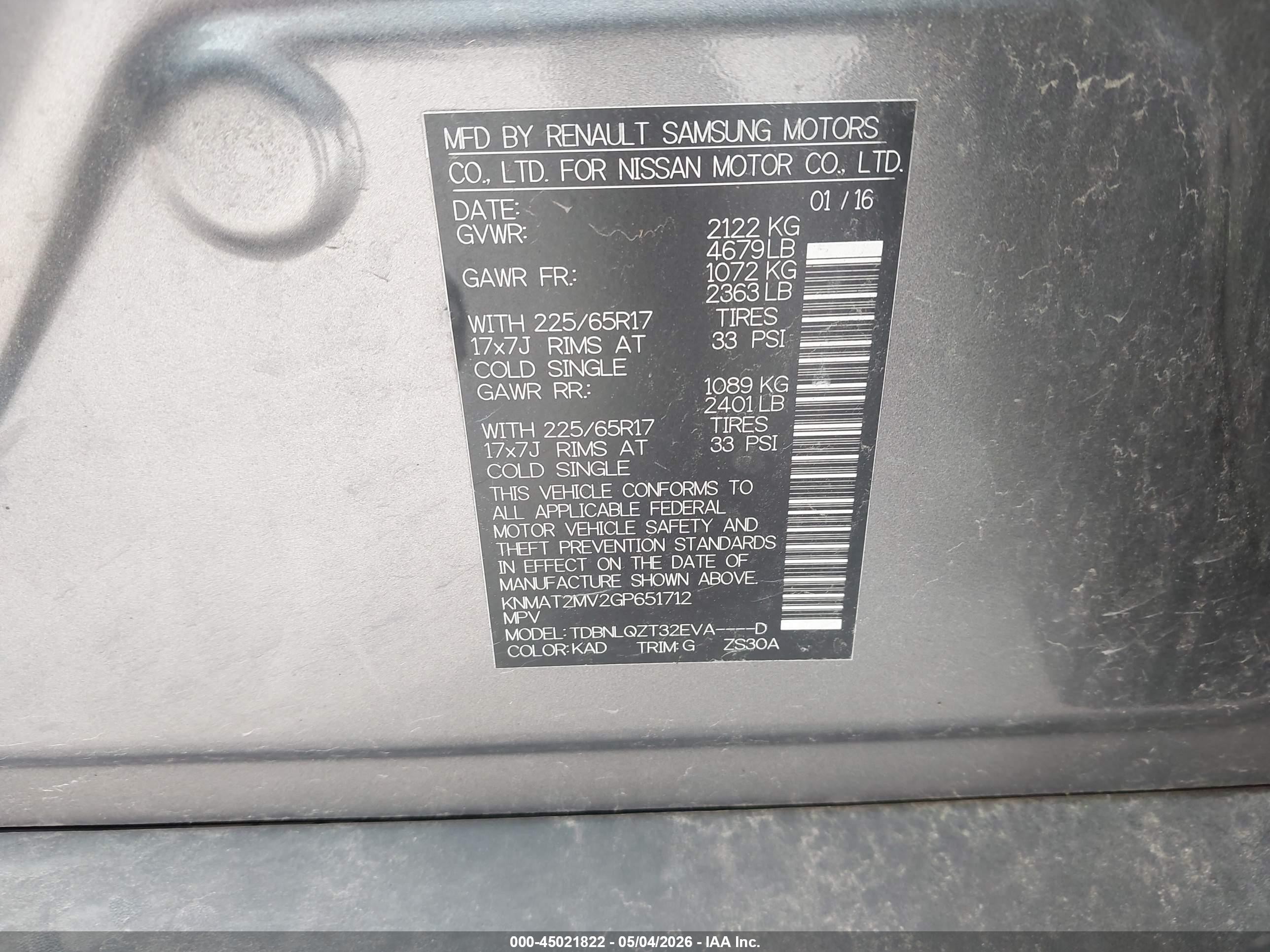 2016 Nissan Rogue Sv Gray vin: KNMAT2MV2GP651712