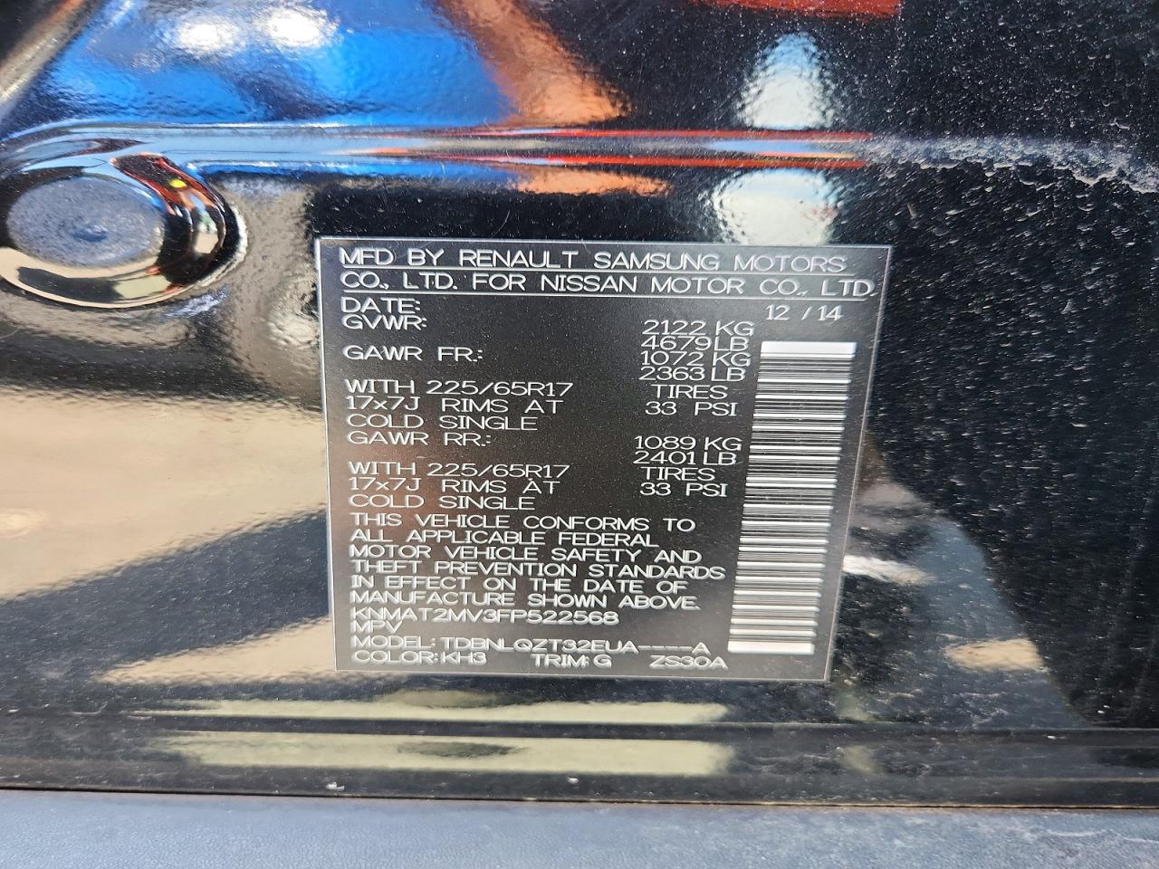 2015 Nissan Rogue Sv Black vin: KNMAT2MV3FP522568