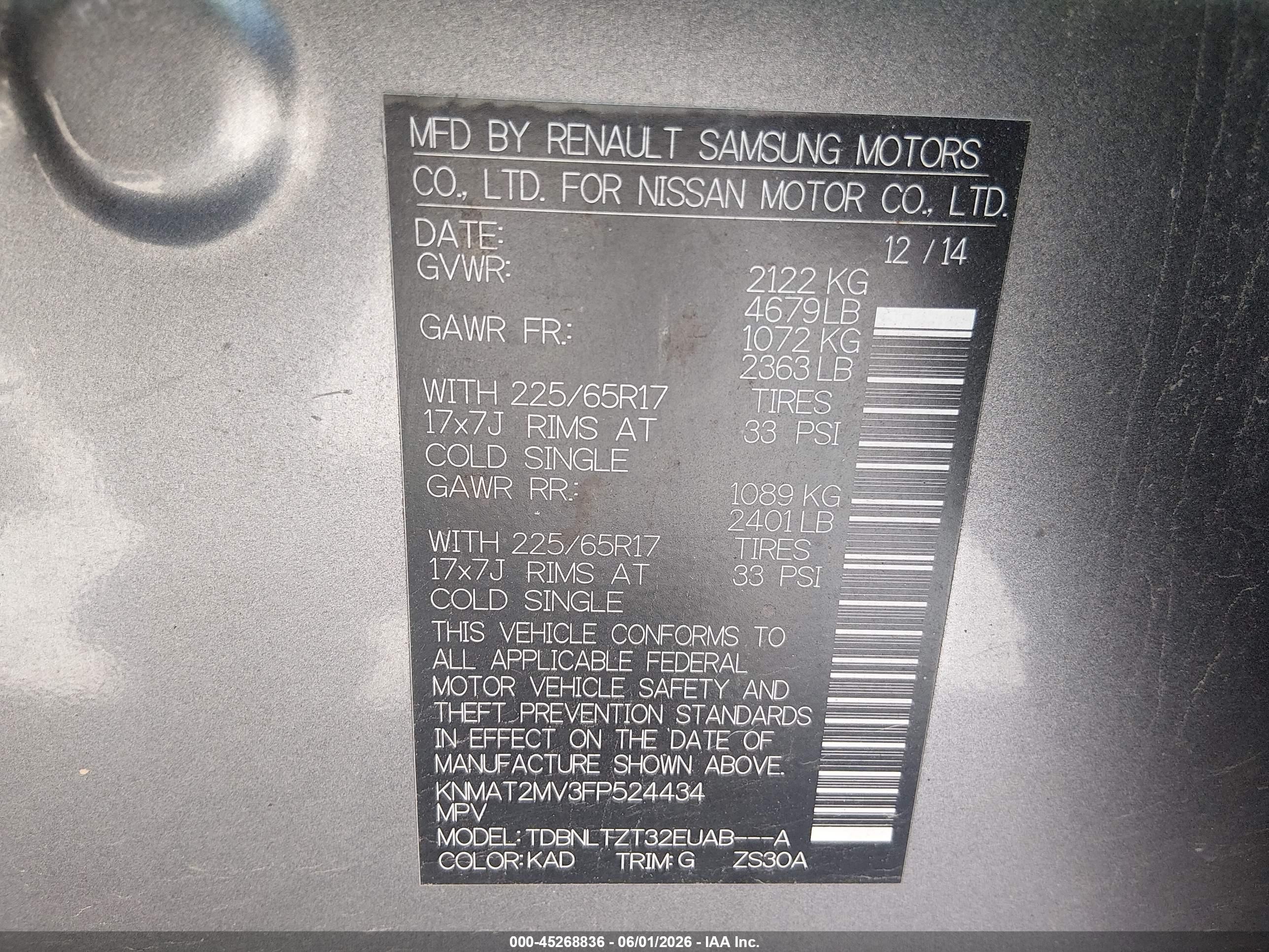 2015 Nissan Rogue Sv Gray vin: KNMAT2MV3FP524434