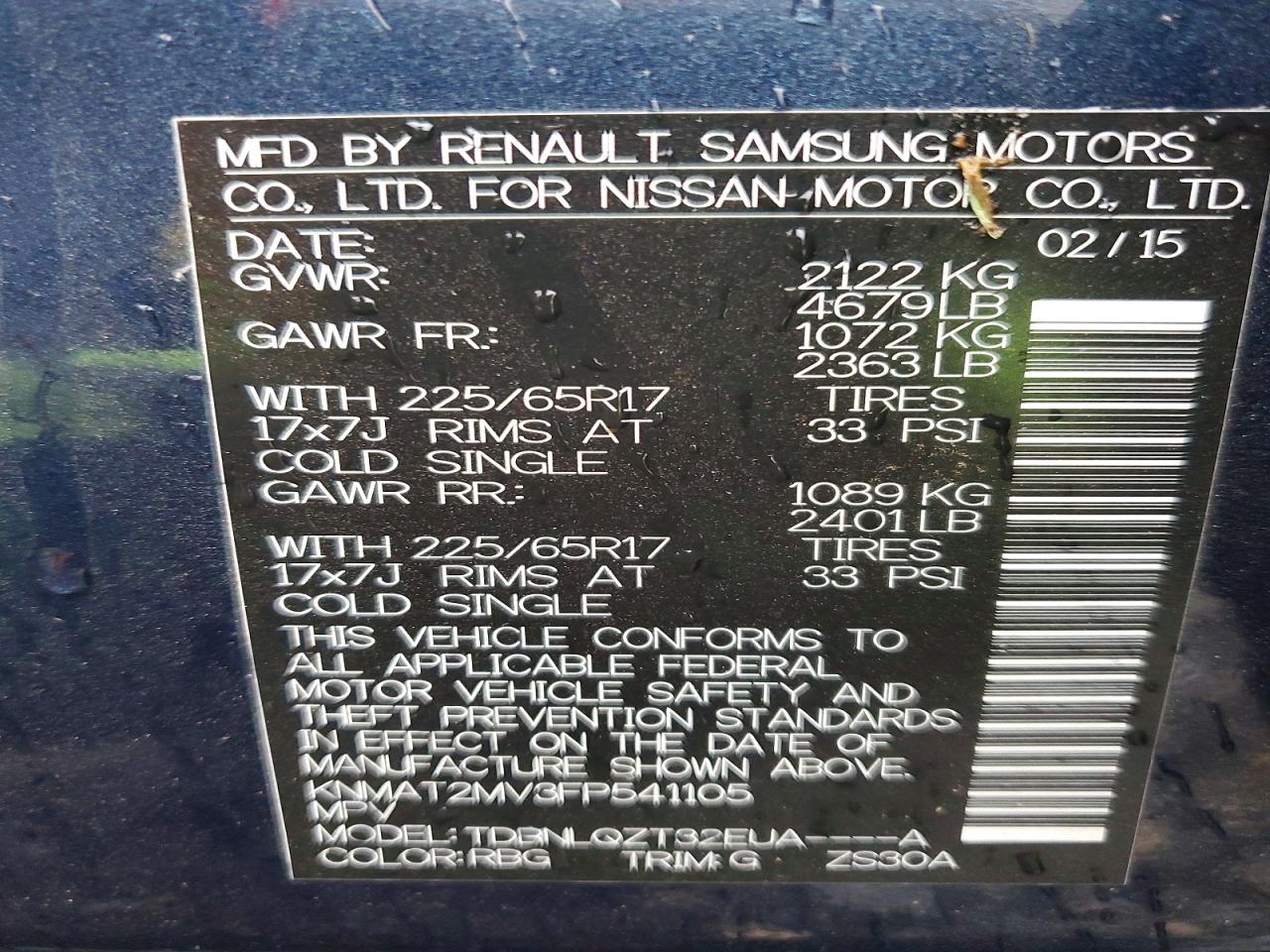 2015 Nissan Rogue Sv Blue vin: KNMAT2MV3FP541105