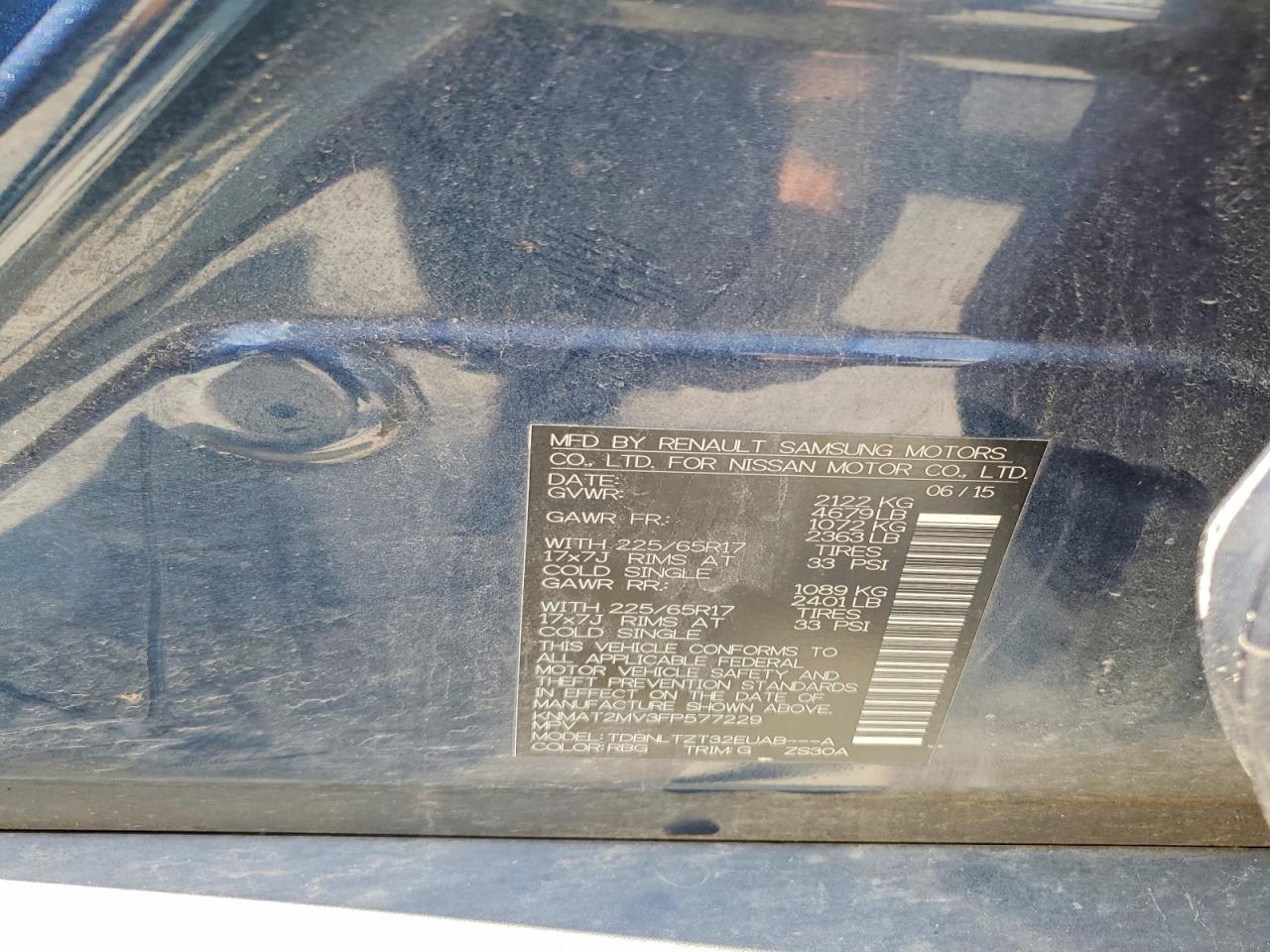2015 Nissan Rogue Sv Blue vin: KNMAT2MV3FP577229