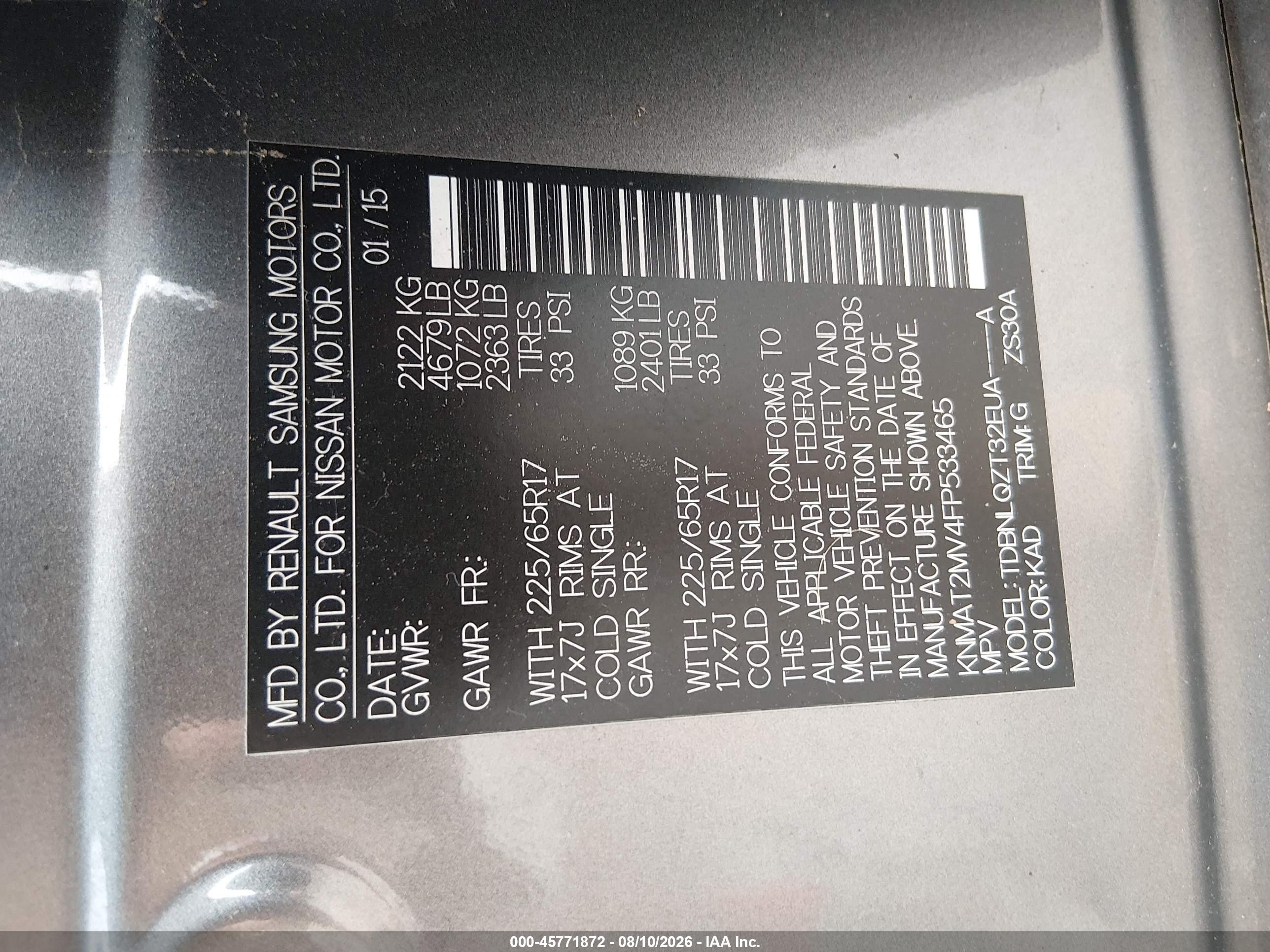 2015 Nissan Rogue Sv Gray vin: KNMAT2MV4FP533465