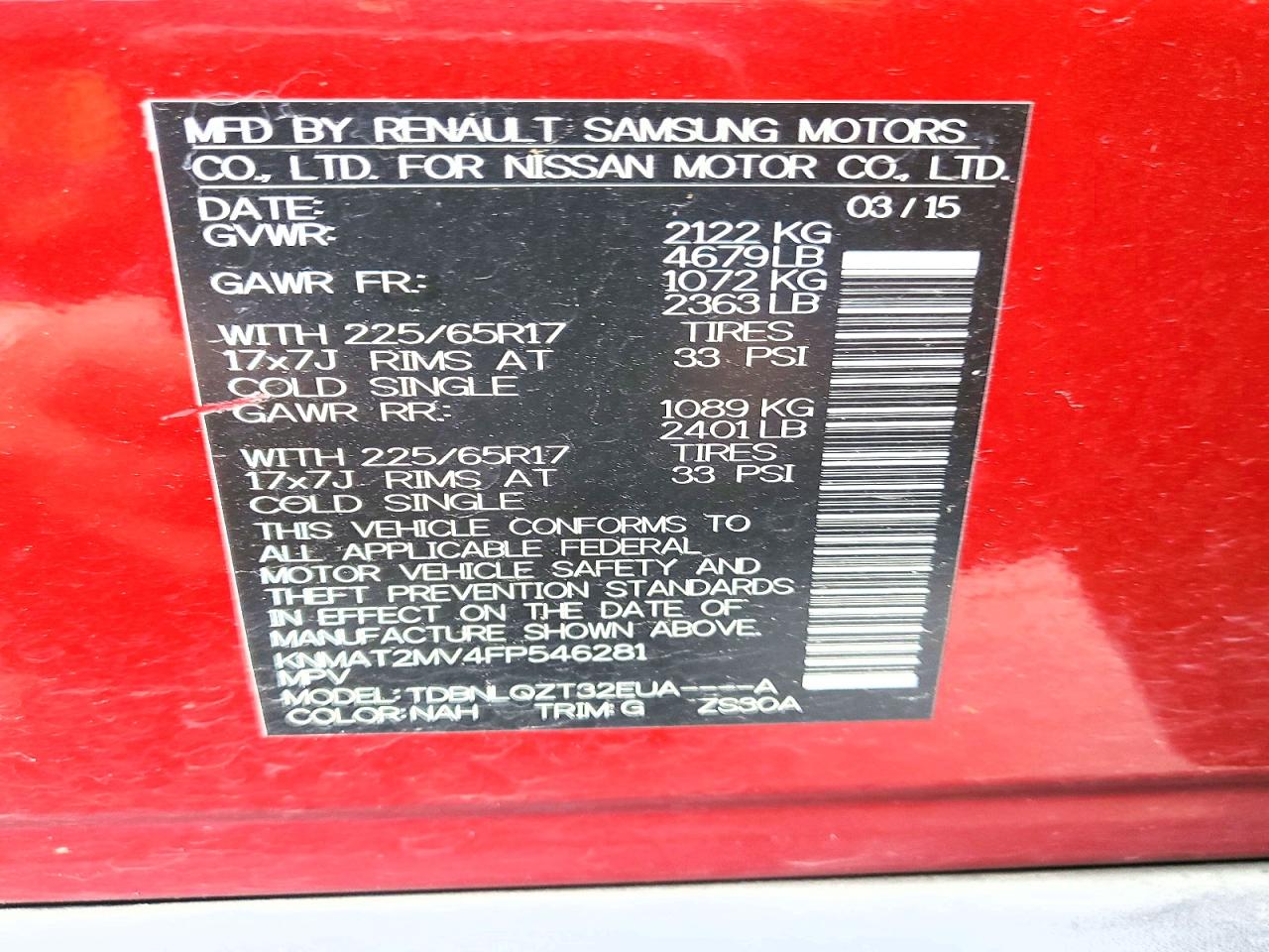 2015 Nissan Rogue Sv Red vin: KNMAT2MV4FP546281