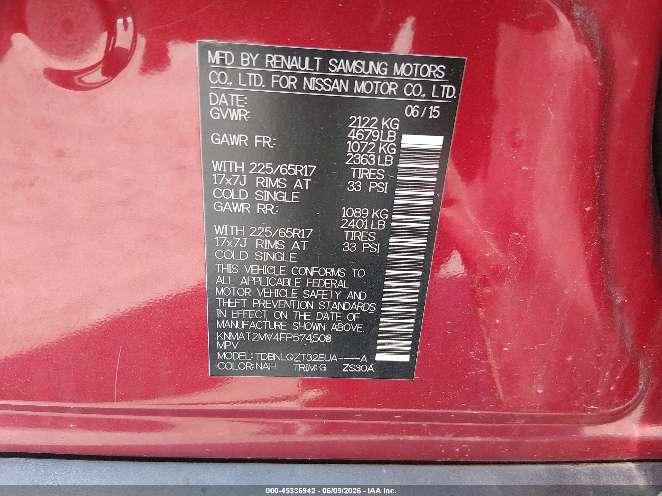 2015 Nissan Rogue Sv Темно-бордовый vin: KNMAT2MV4FP574503